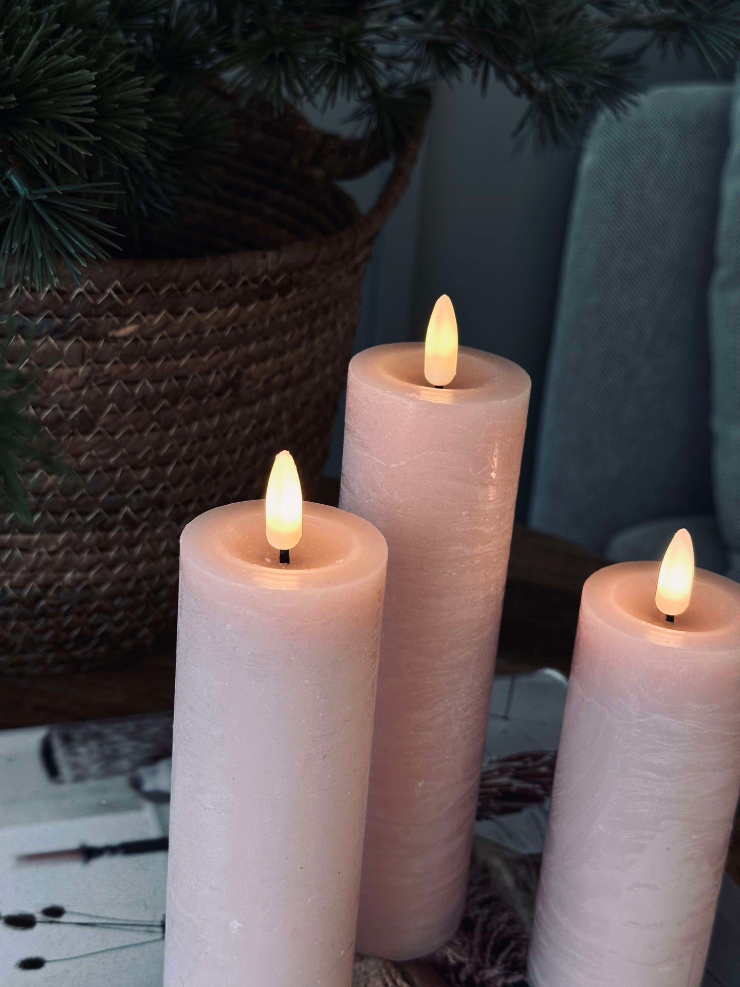 LED Stumpenkerzen / Rosa – 3 Stk. Rustikal Ø 5 cm