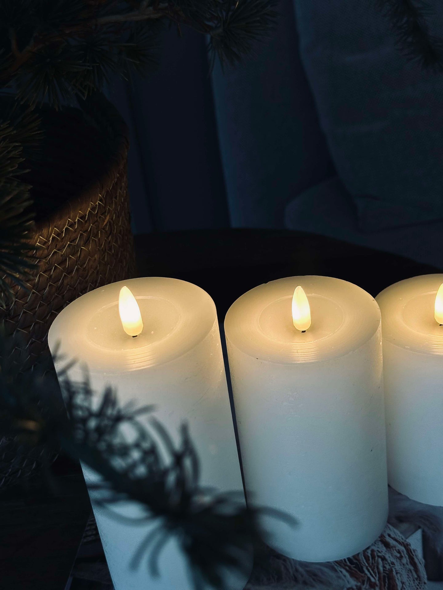 LED-Blockkerzen / Weiß rustikal – 3 Stk.