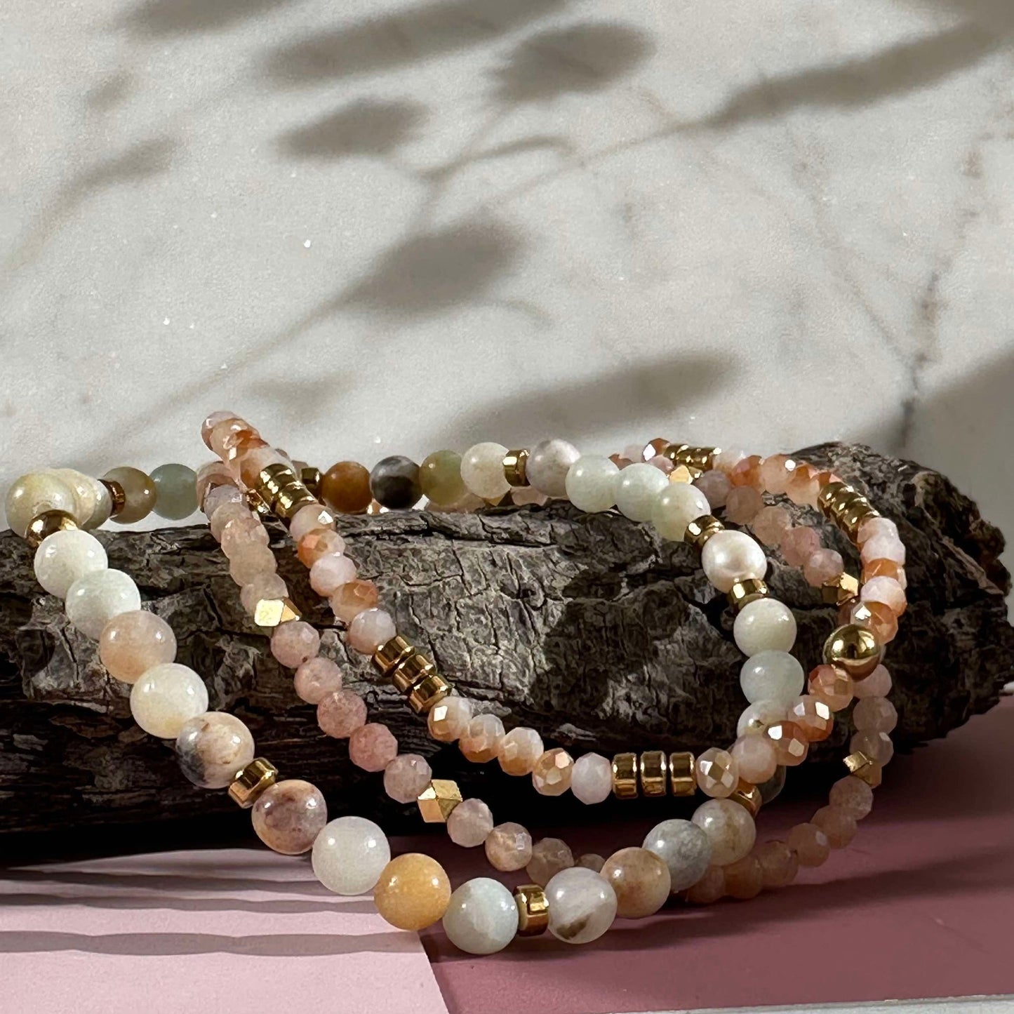 Armband Natur / Gold - Set mit 3 Armbändern