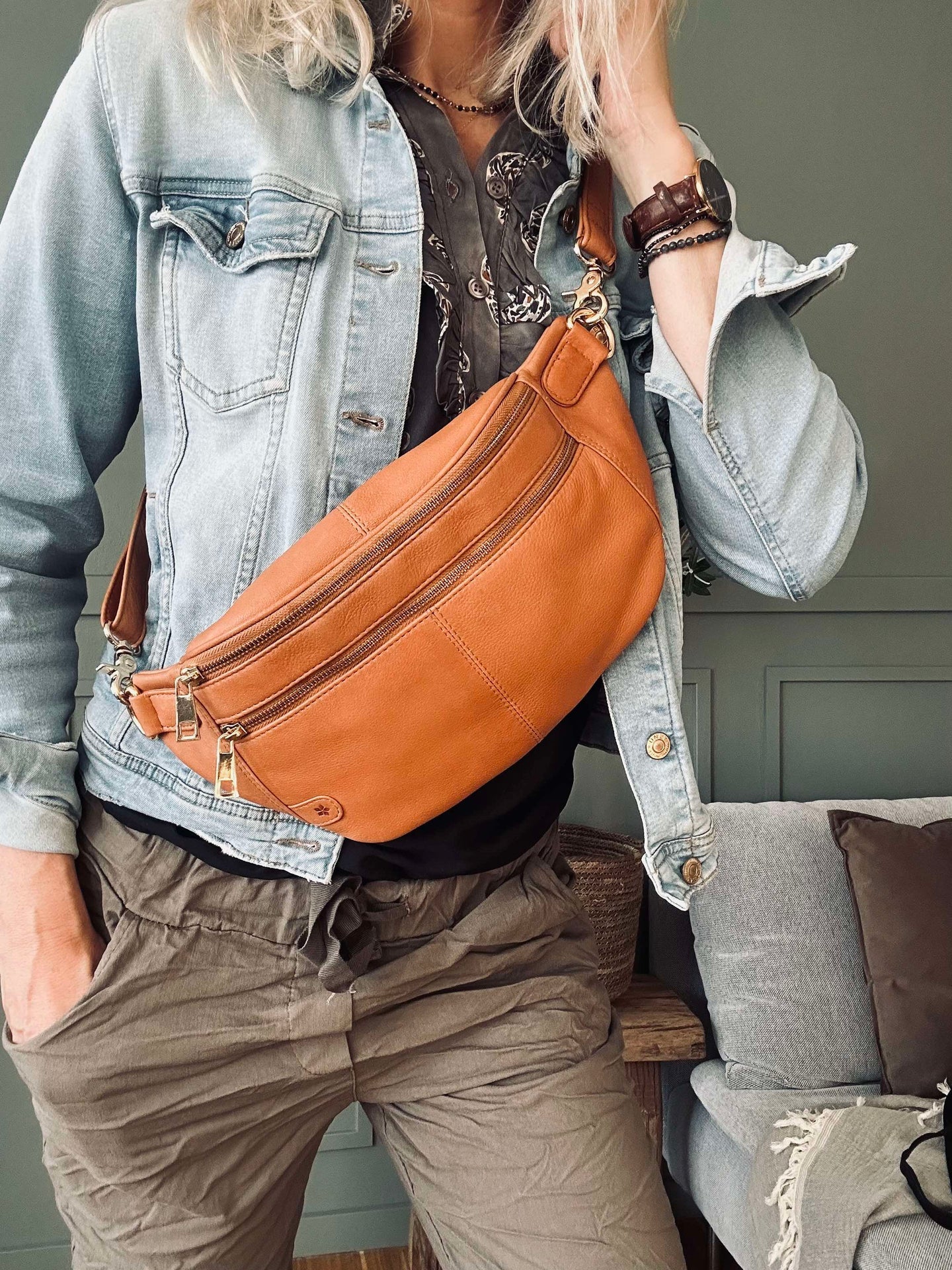 Bumbag Astrid - Cognac / Gold