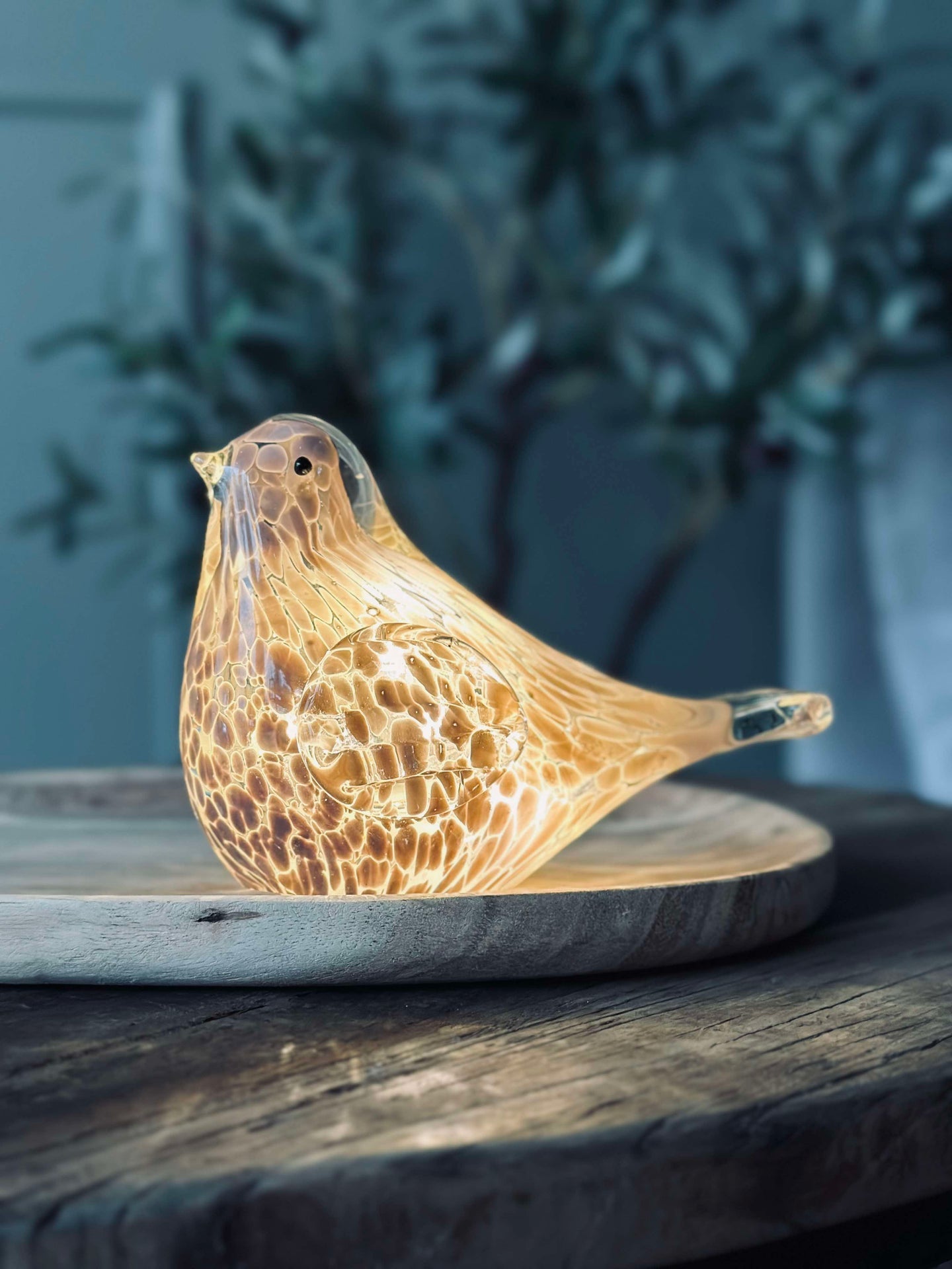 LED-Vogel aus mundgeblasenem Glas - Old Rose