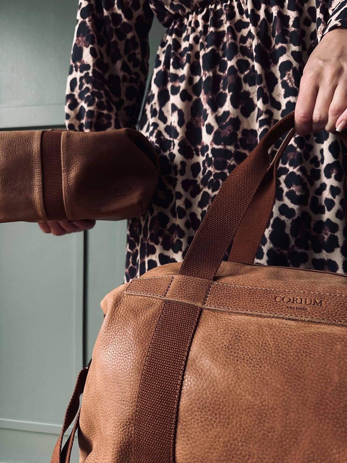 Geschenkset Weekender mit Kulturtasche - Cognac
