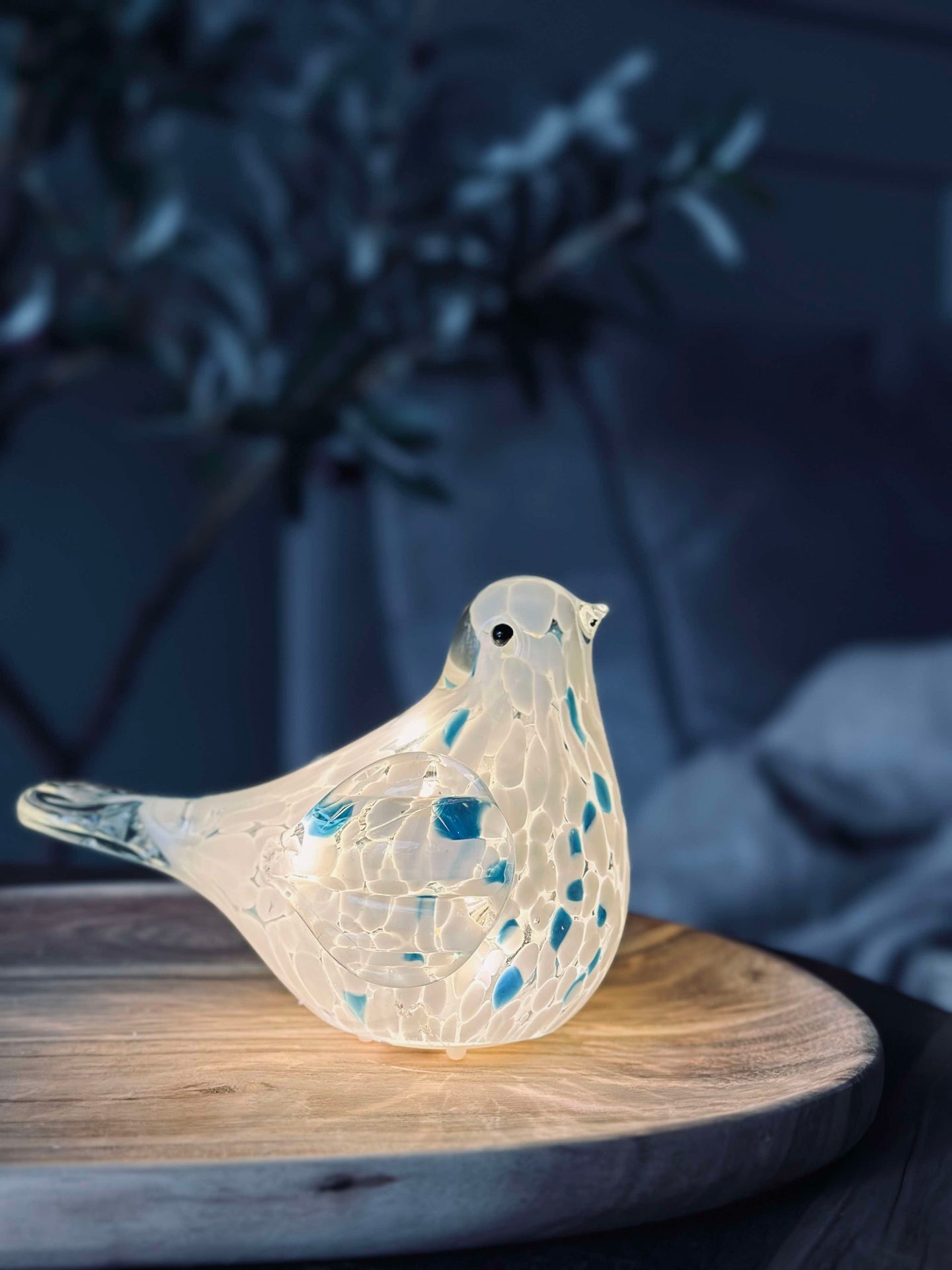 LED-Vogel aus mundgeblasenem Glas - Weiß