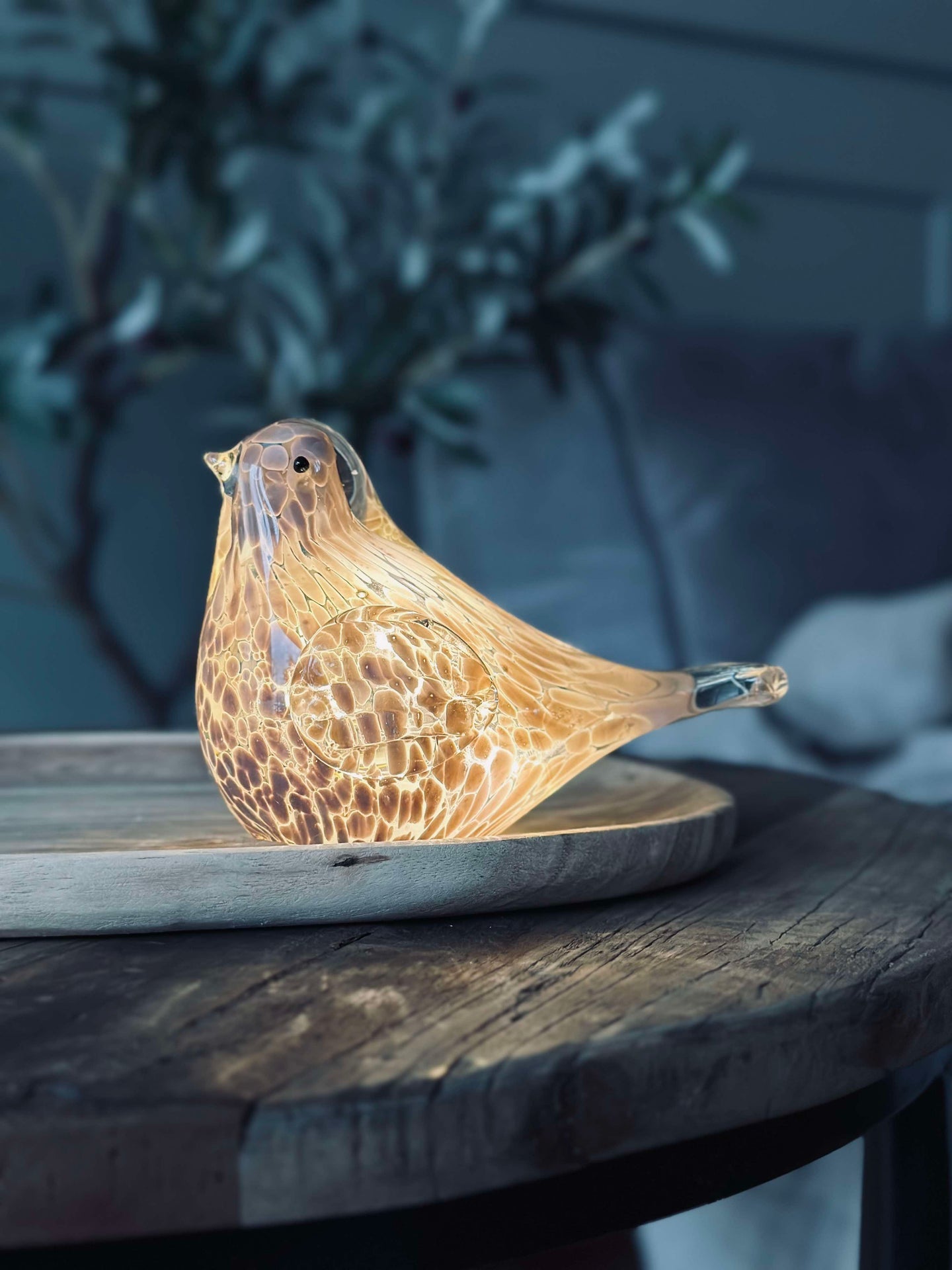 LED-Vogel aus mundgeblasenem Glas - Old Rose