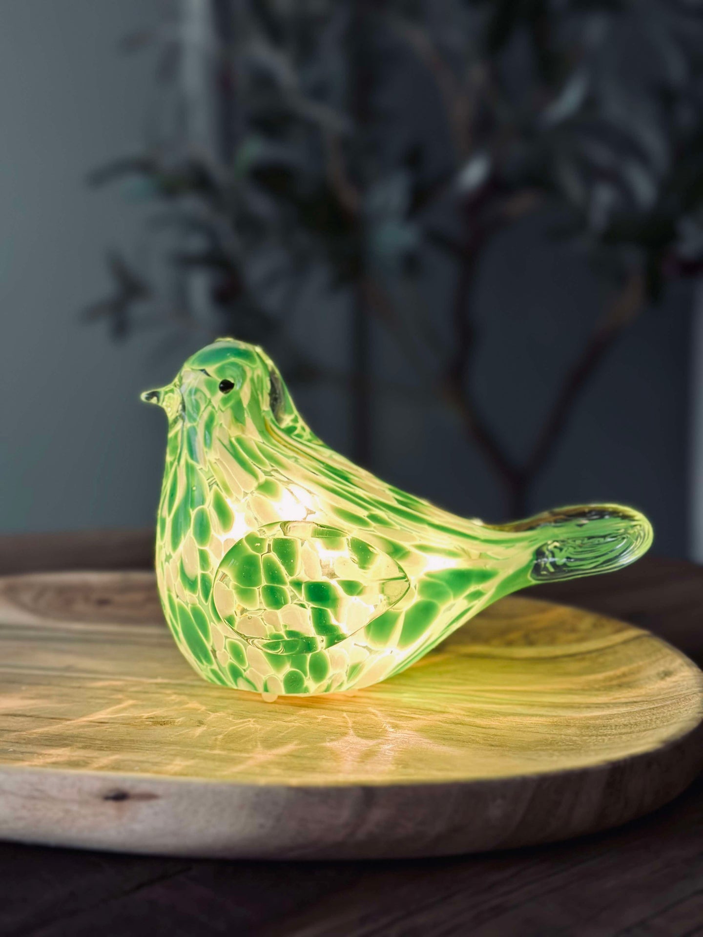 LED-Vogel aus mundgeblasenem Glas - Grün