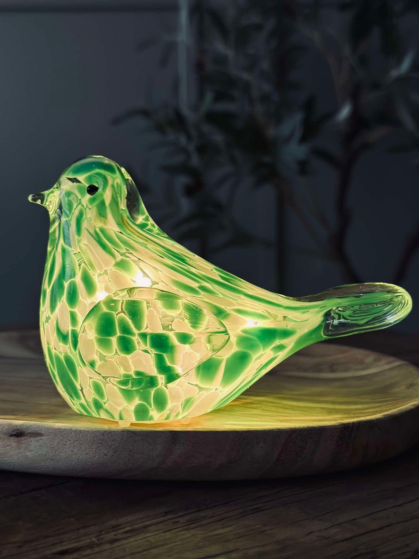 LED-Vogel aus mundgeblasenem Glas - Grün