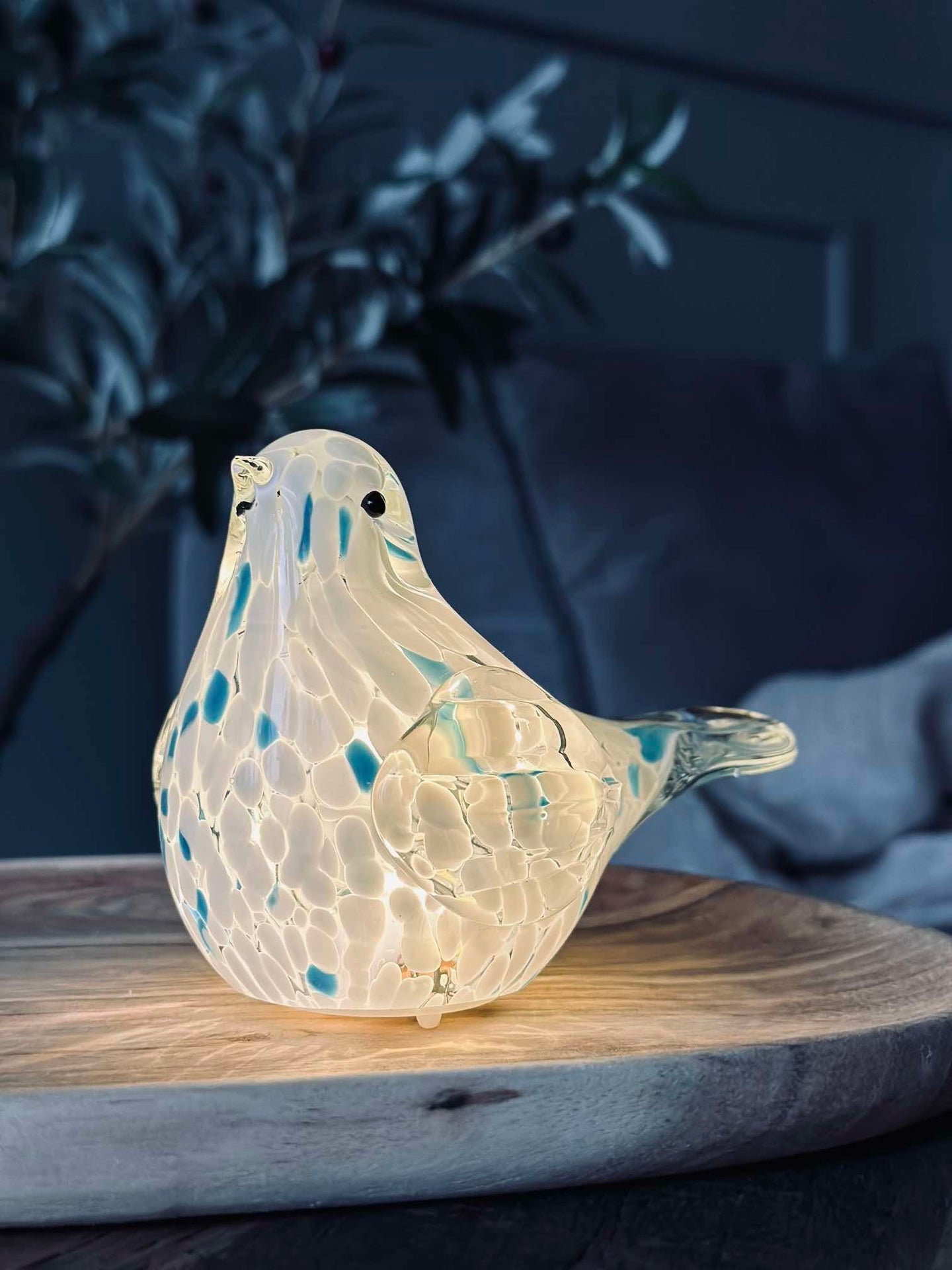 LED-Vogel aus mundgeblasenem Glas - Weiß