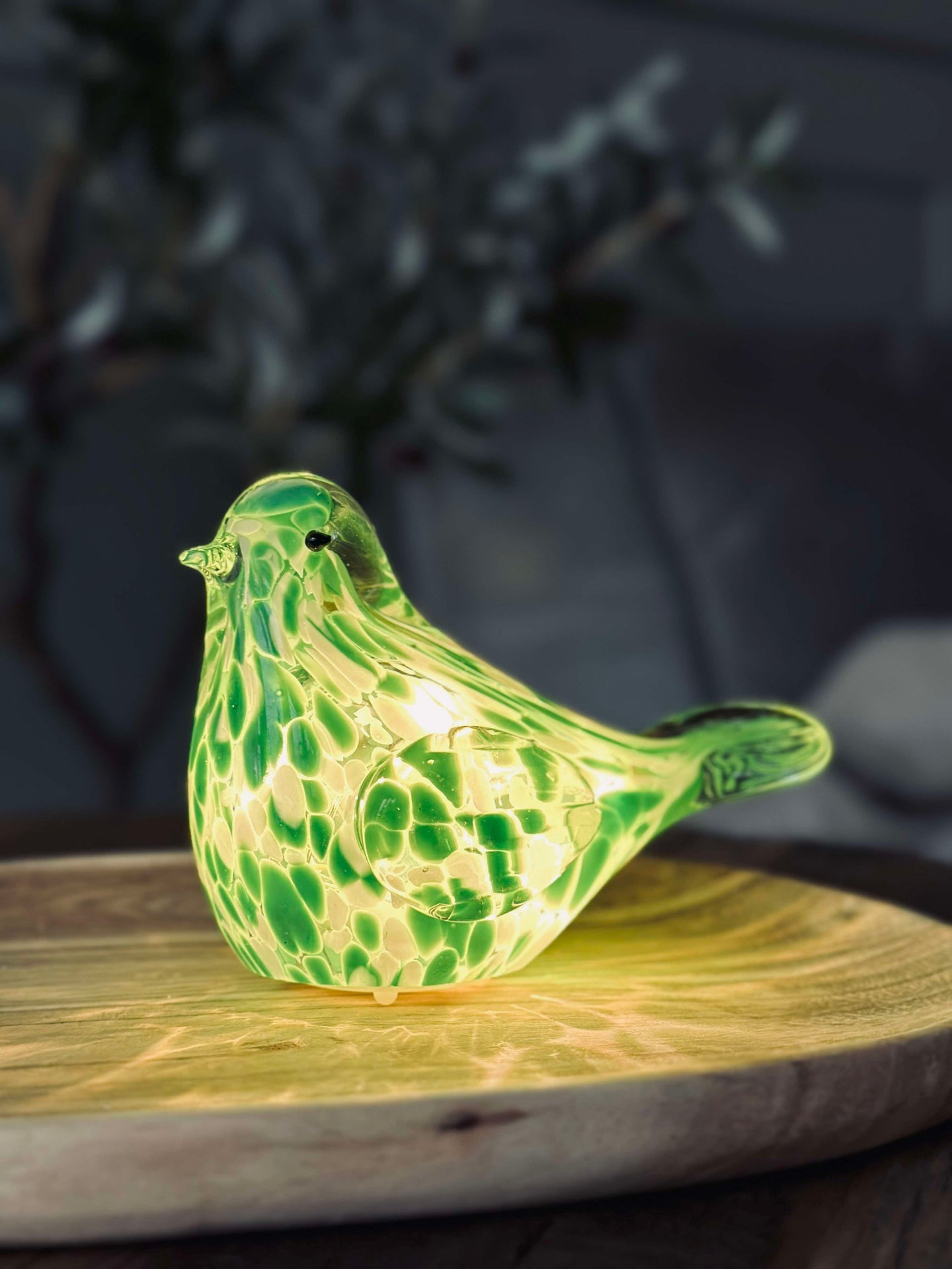 LED-Vogel aus mundgeblasenem Glas - Grün