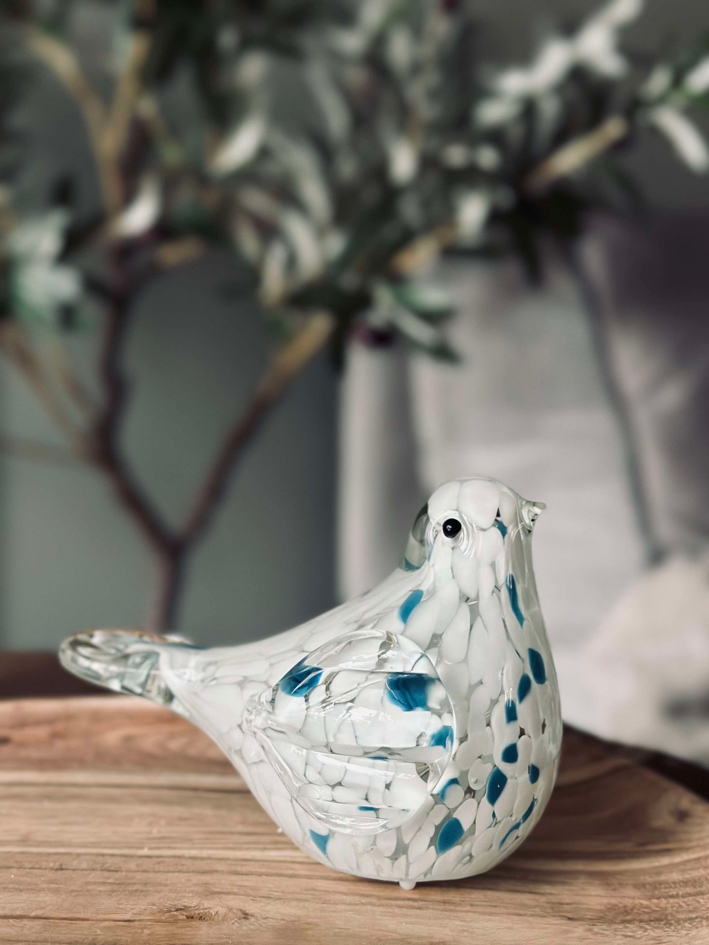 LED-Vogel aus mundgeblasenem Glas - Weiß