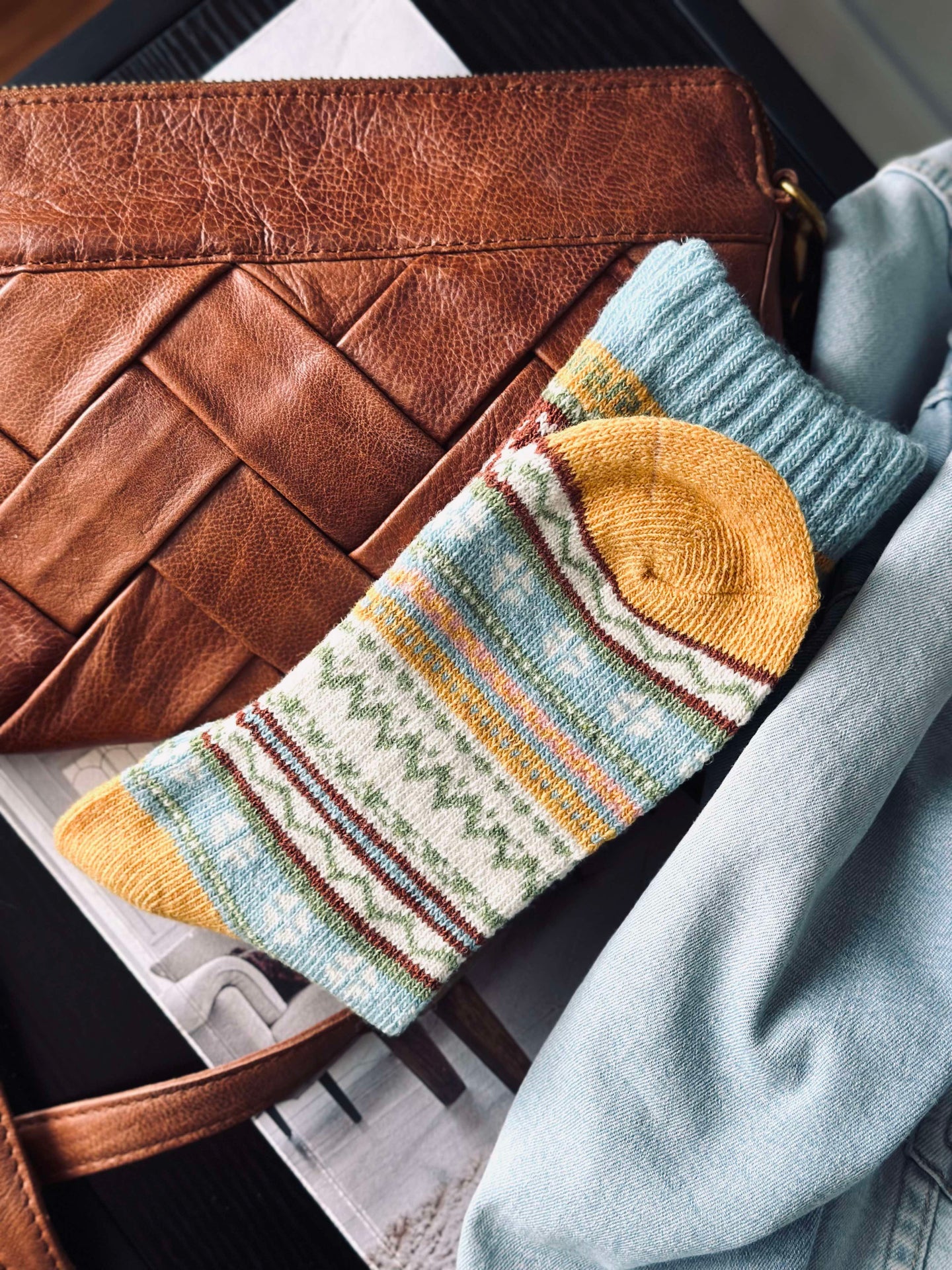 Socken in schönen Farben - Blau / Gelb-Mix