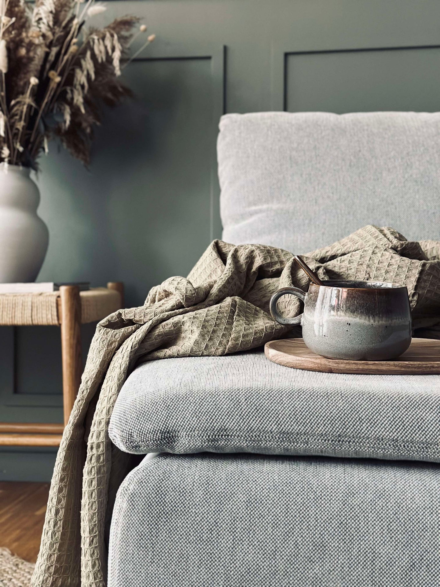 Plaid Stone-washed Waffel-Baumwolle - Dunkelbeige