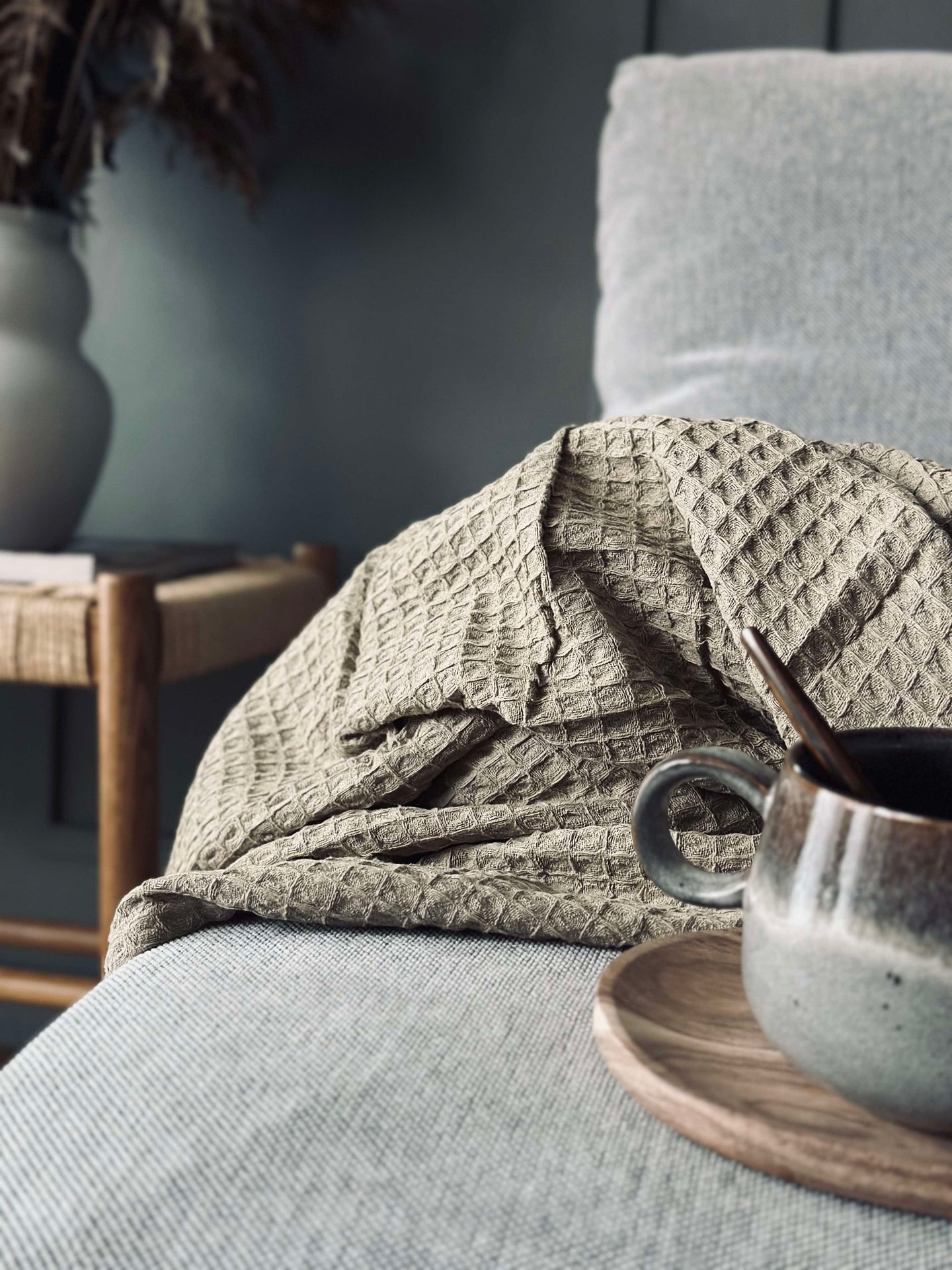 Plaid Stone-washed Waffel-Baumwolle - Dunkelbeige