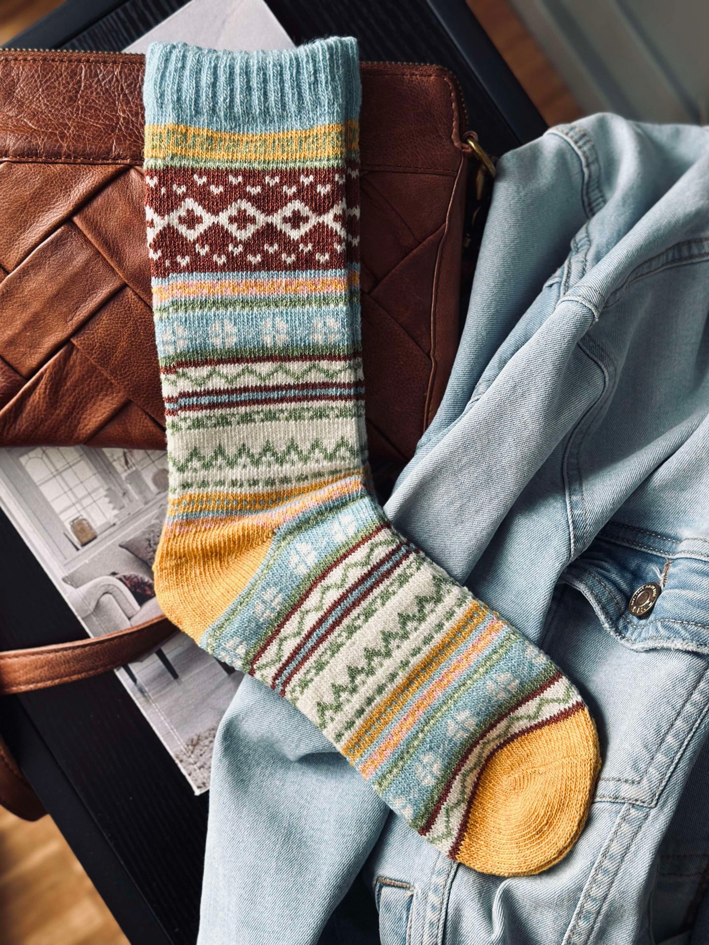 Socken in schönen Farben - Blau / Gelb-Mix