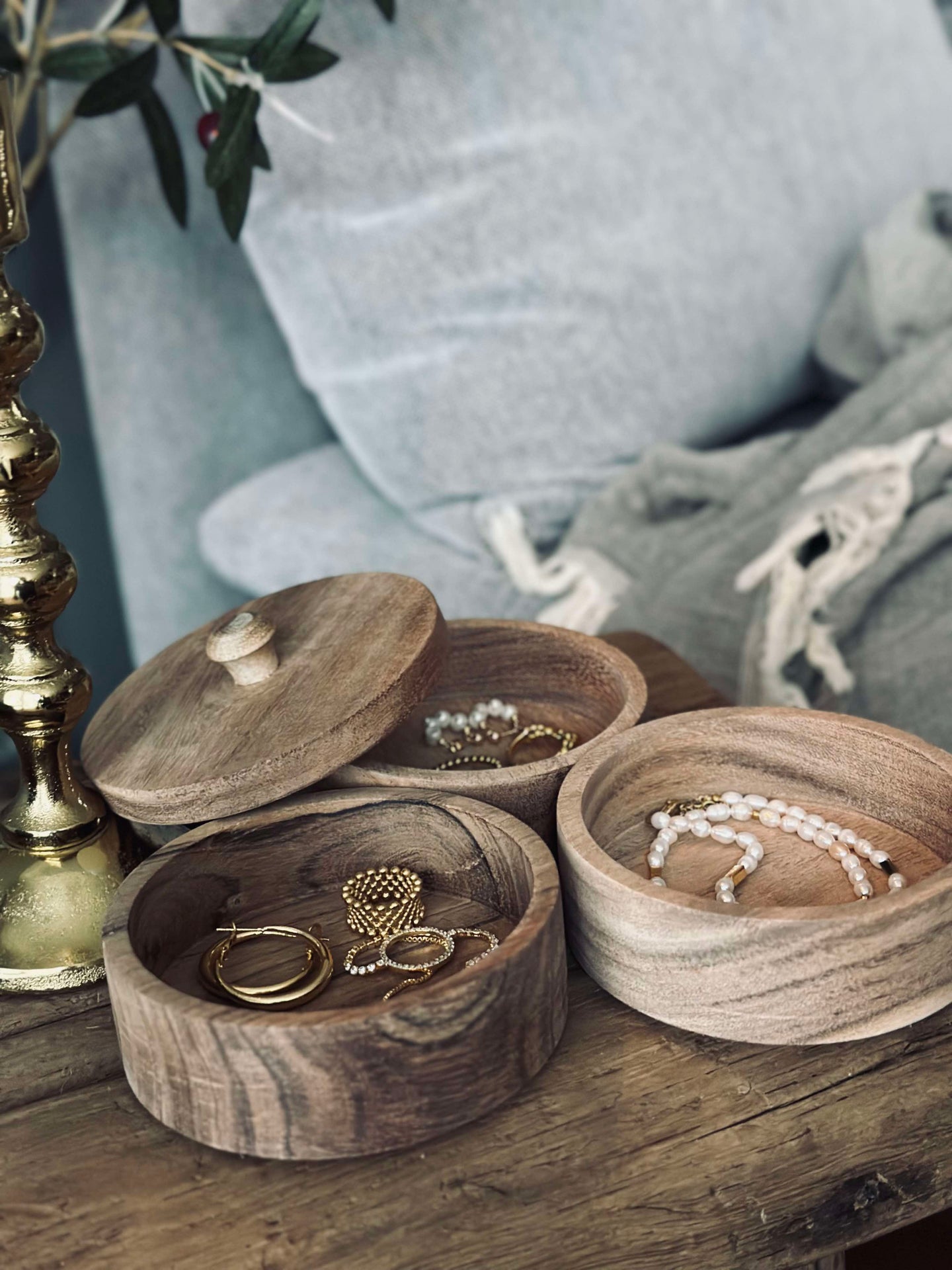 Box mit 3 Fächern und Deckel - Akazienholz