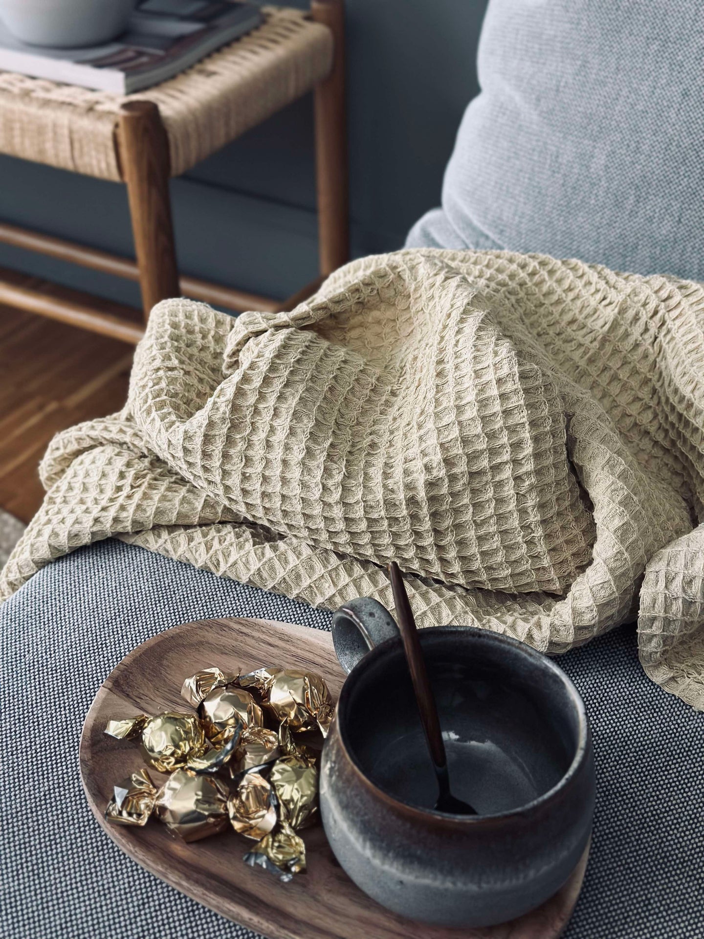 Plaid Stone-washed Waffelgewebte Baumwolle - Gelb