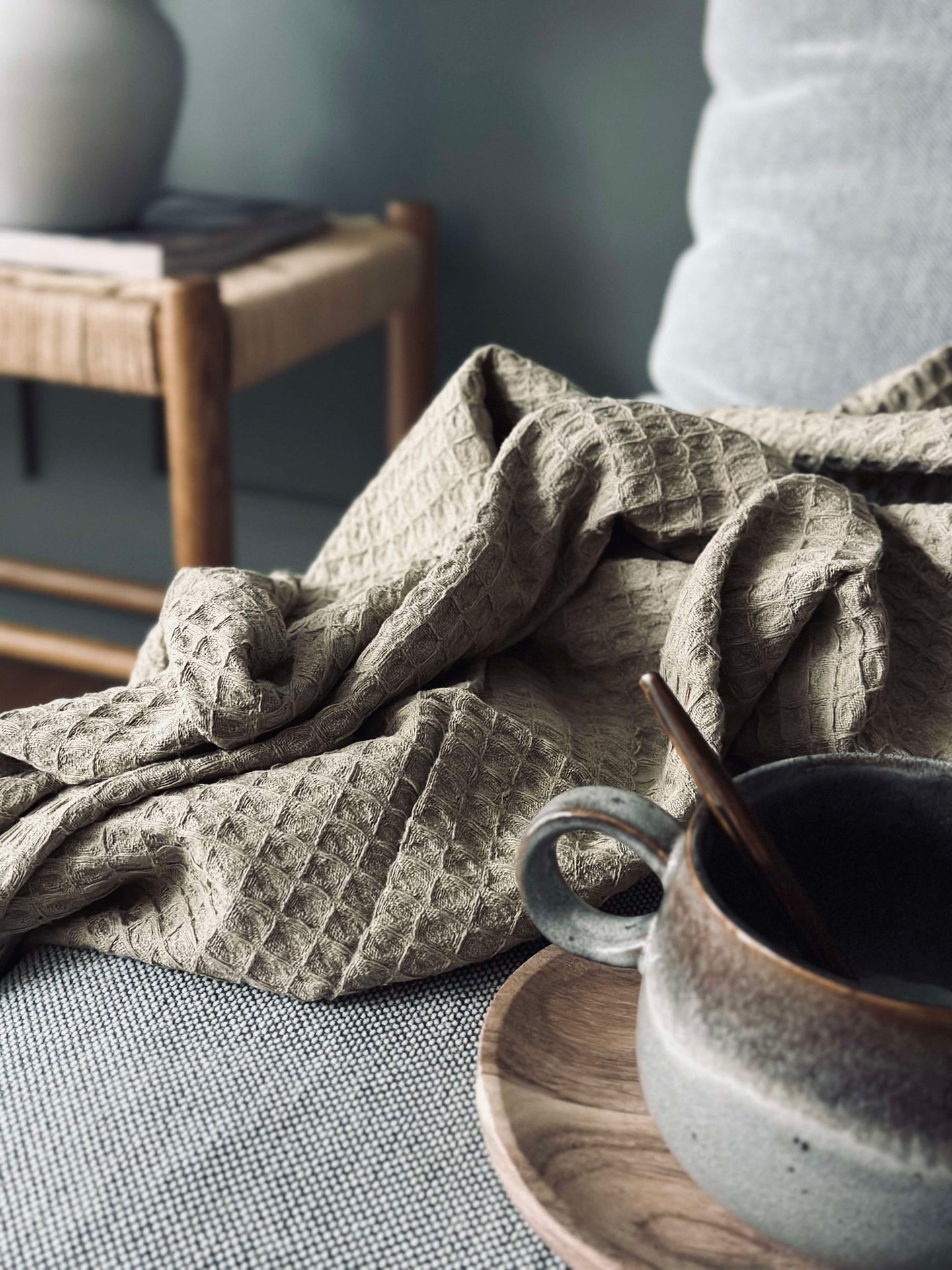 Plaid Stone-washed Waffel-Baumwolle - Dunkelbeige