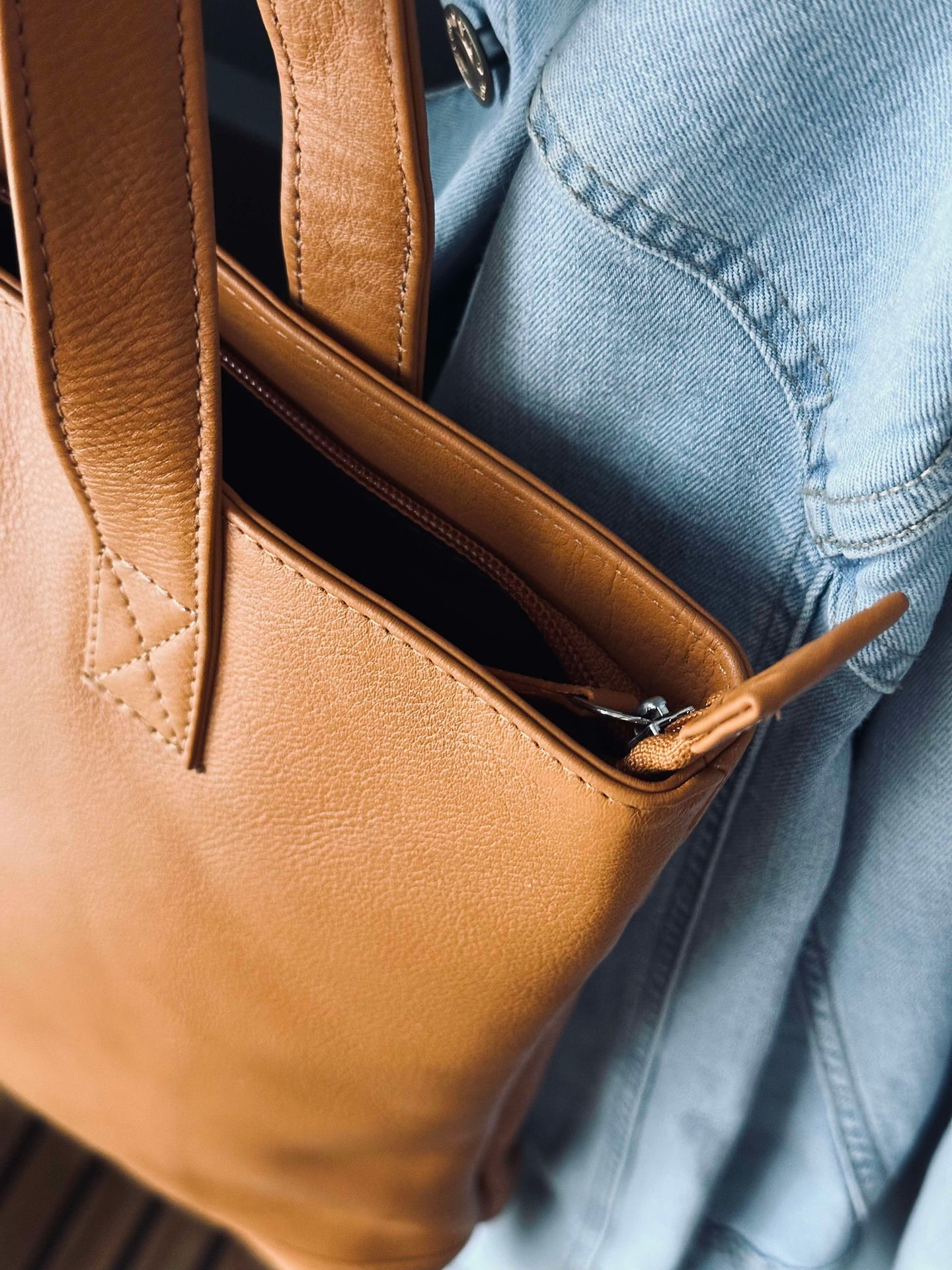 Shopper Marina aus weichem Leder - Cognac