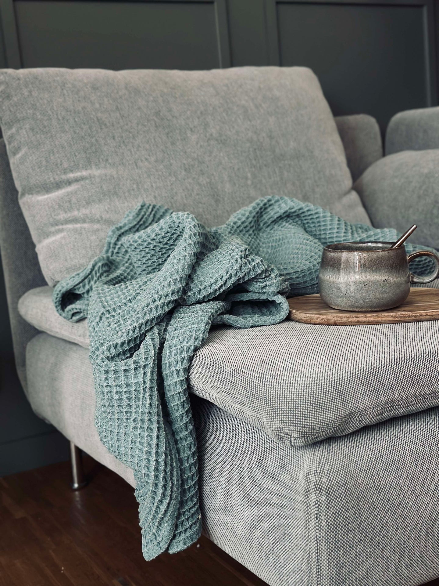 Plaid Stone-washed Gewaffelte Baumwolle - Petrol