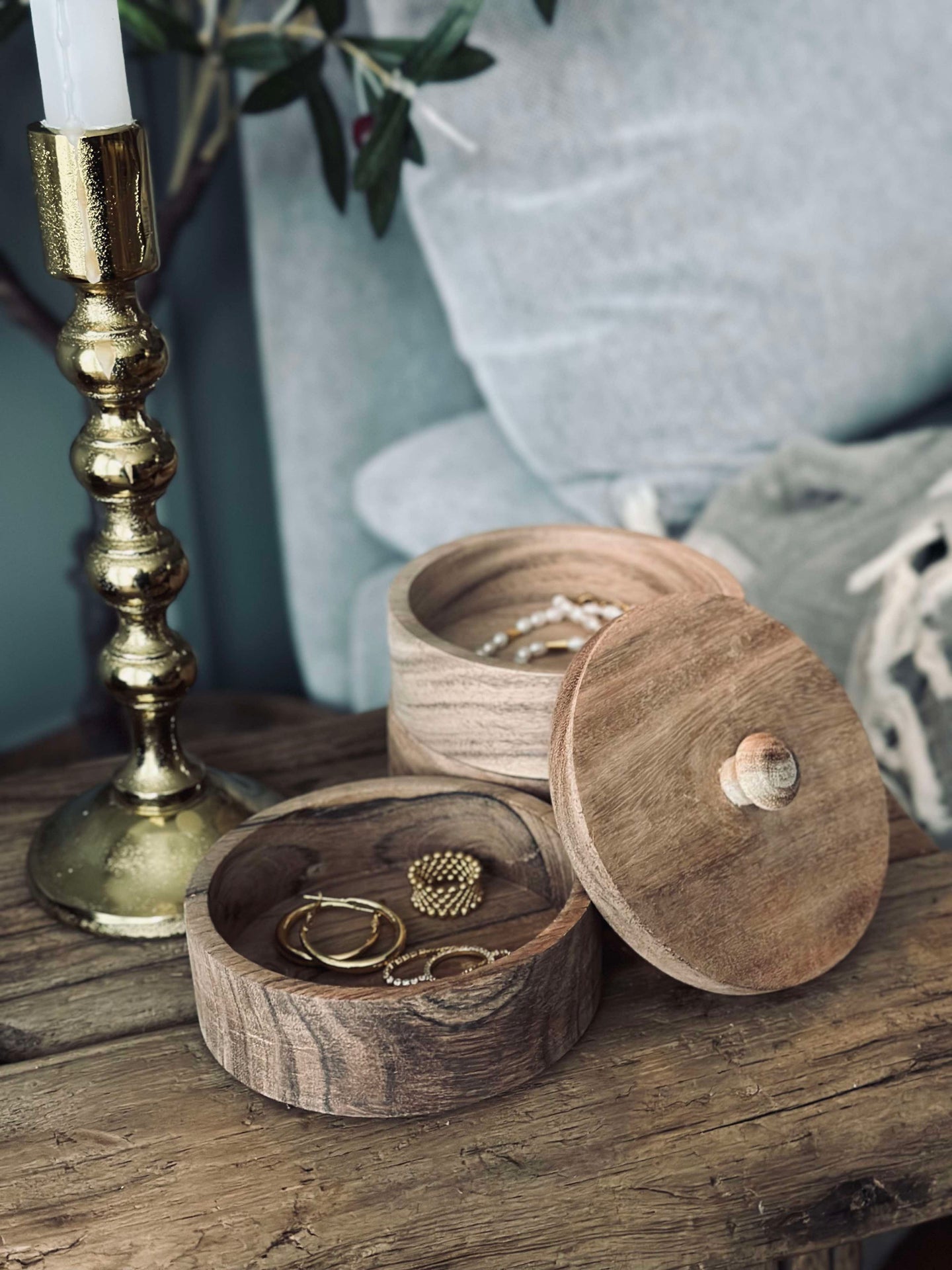 Box mit 3 Fächern und Deckel - Akazienholz