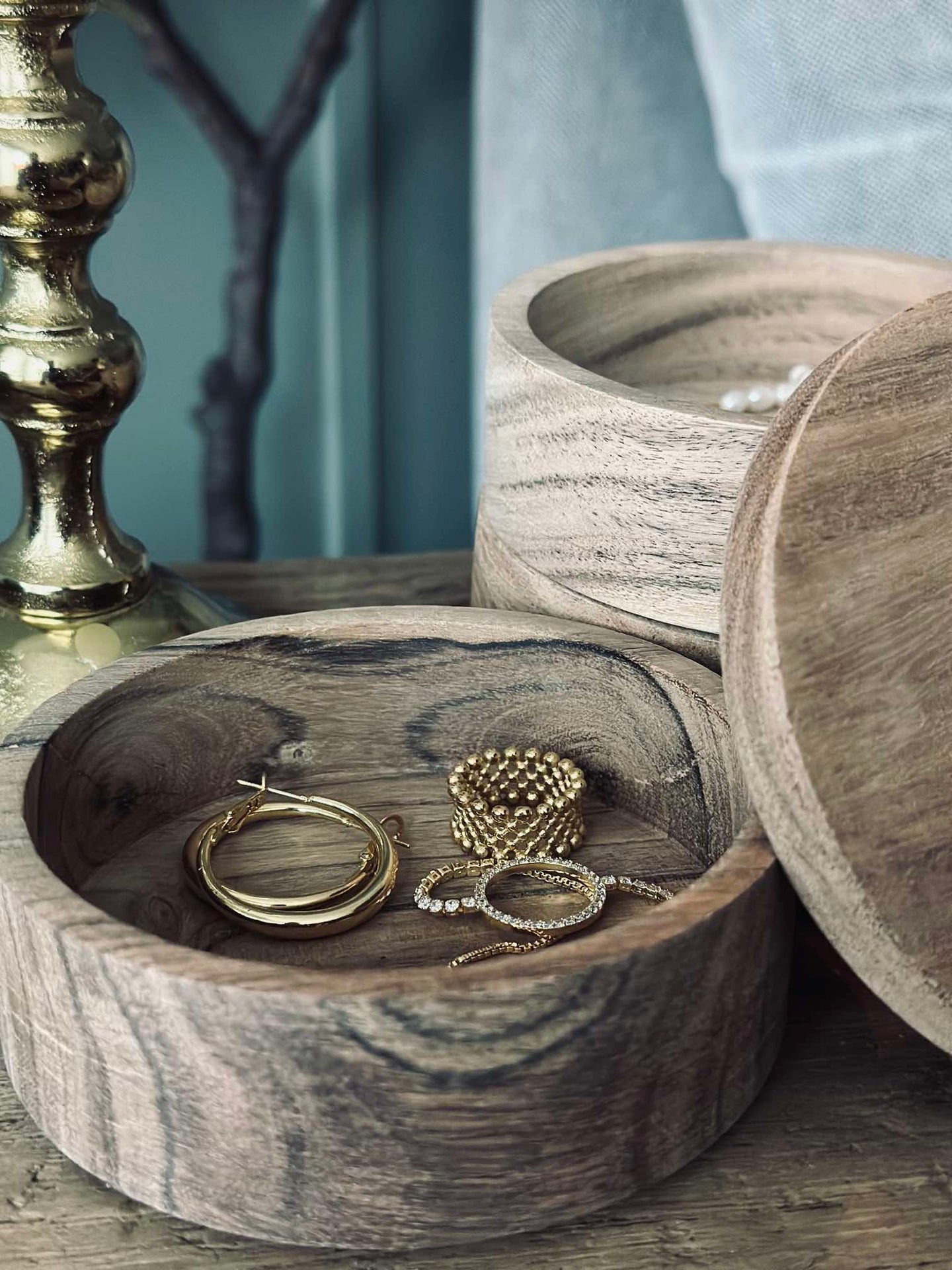 Box mit 3 Fächern und Deckel - Akazienholz