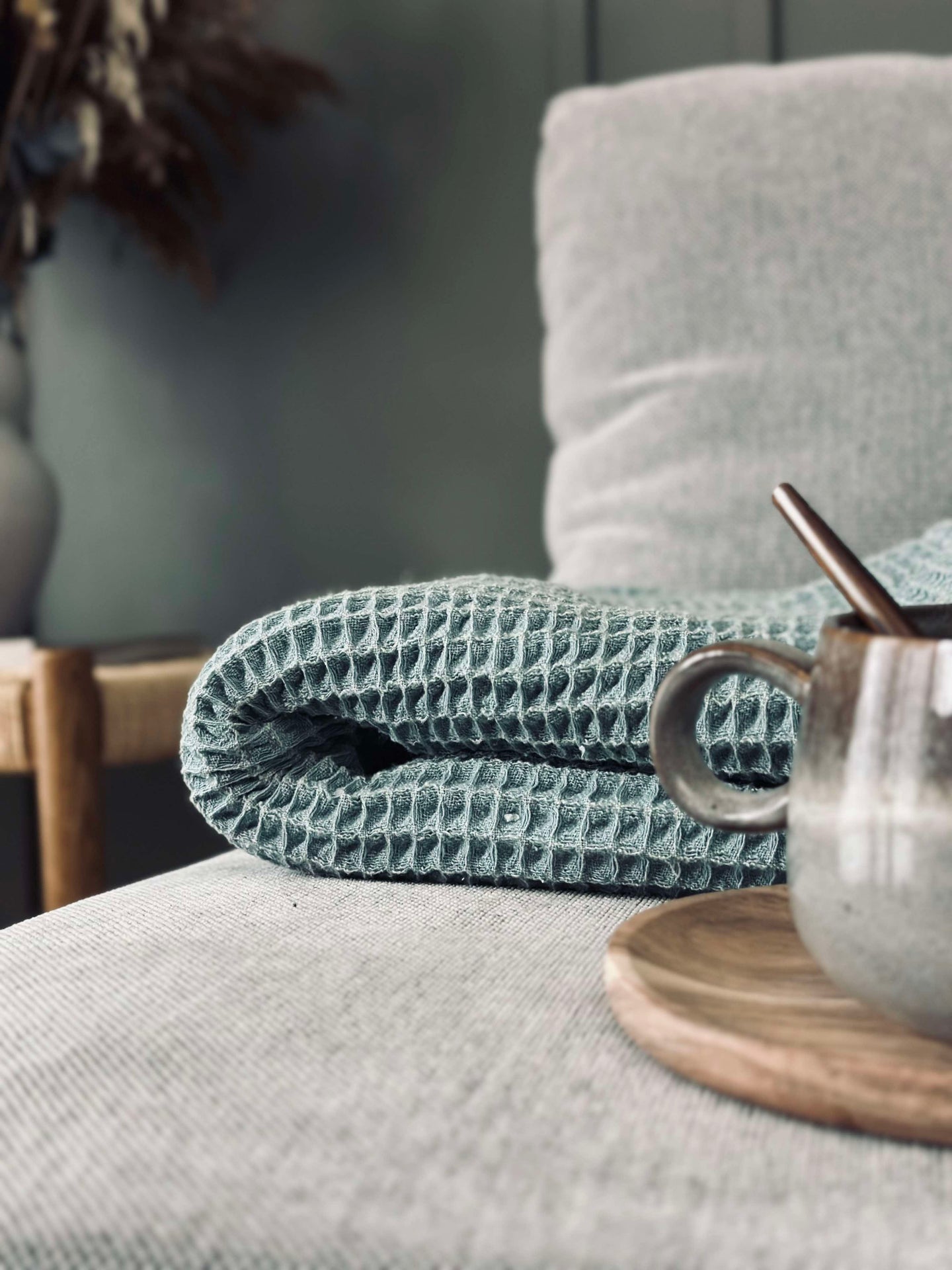 Plaid Stone-washed Gewaffelte Baumwolle - Petrol