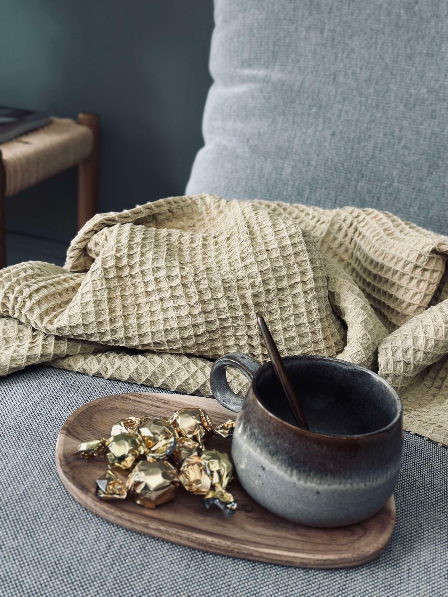 Plaid Stone-washed Waffelgewebte Baumwolle - Gelb