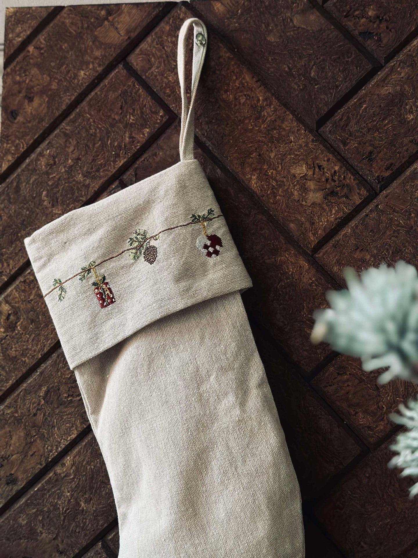 Weihnachtssocke mit Stickerei - Nostalgie