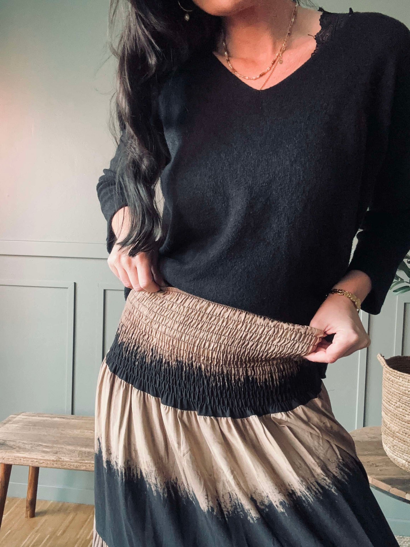 Rock mit Smock - Dark Camel