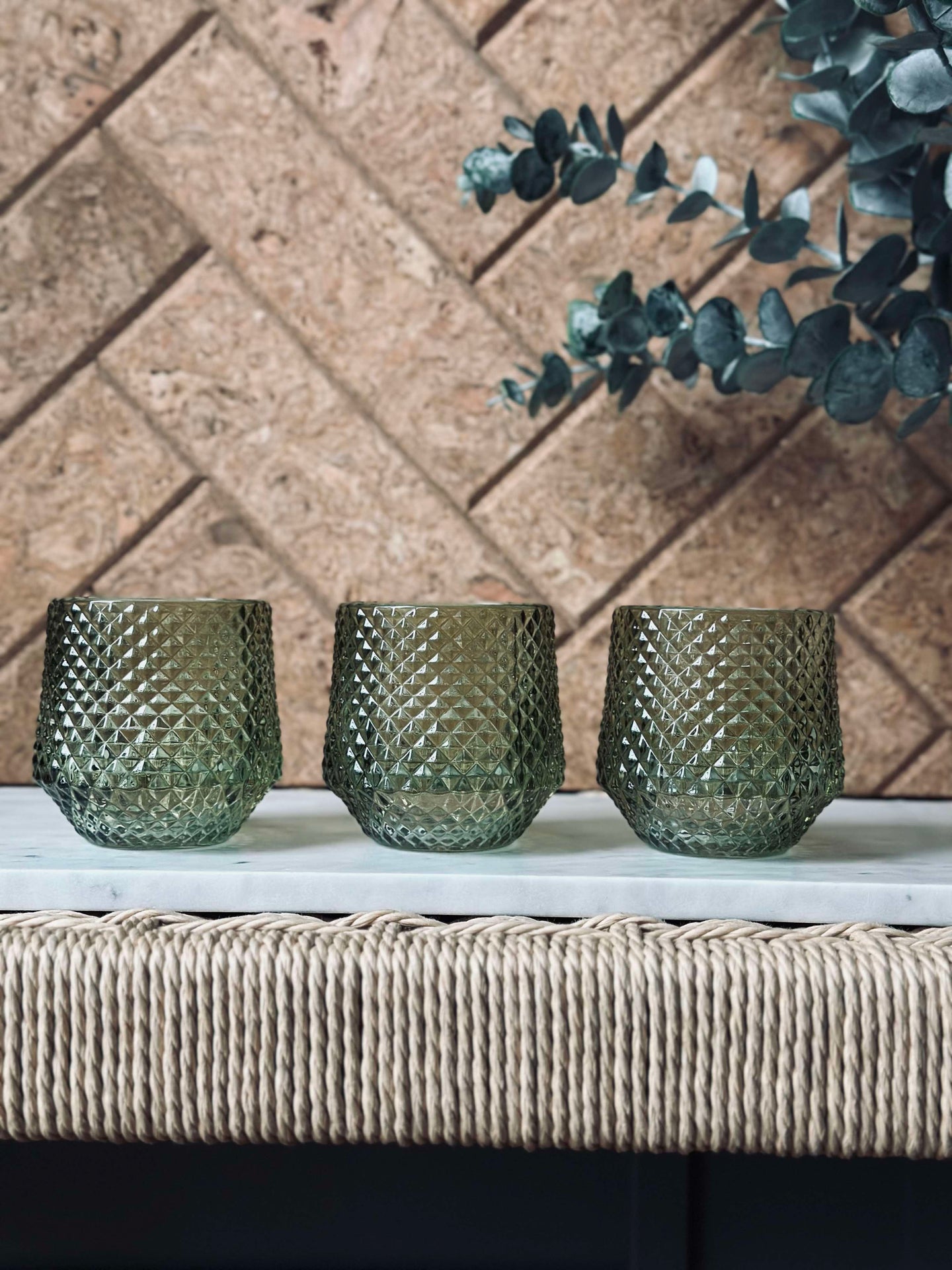 Kerzenhalter aus grünem Glas - Set mit 3 Stück