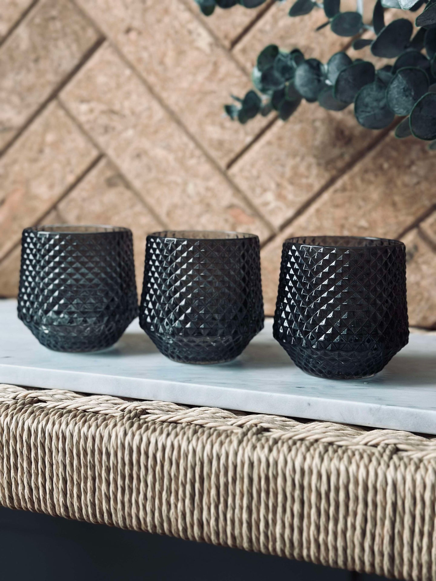 Kerzenhalter aus Glas Grau - Set mit 3 Stk.