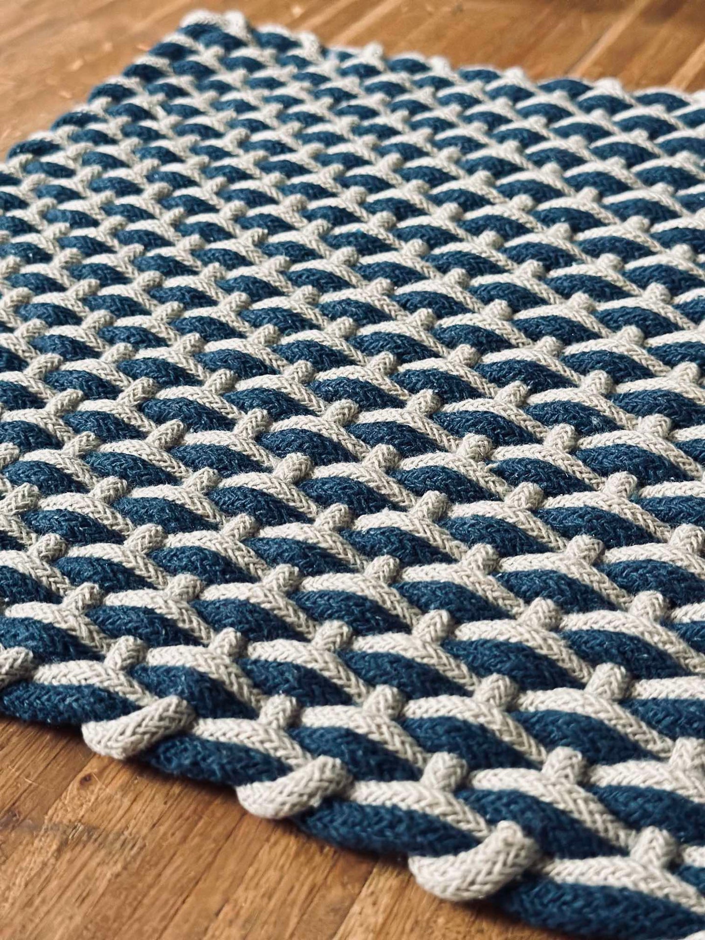 Fußmatte aus geflochtener Baumwolle - Blau