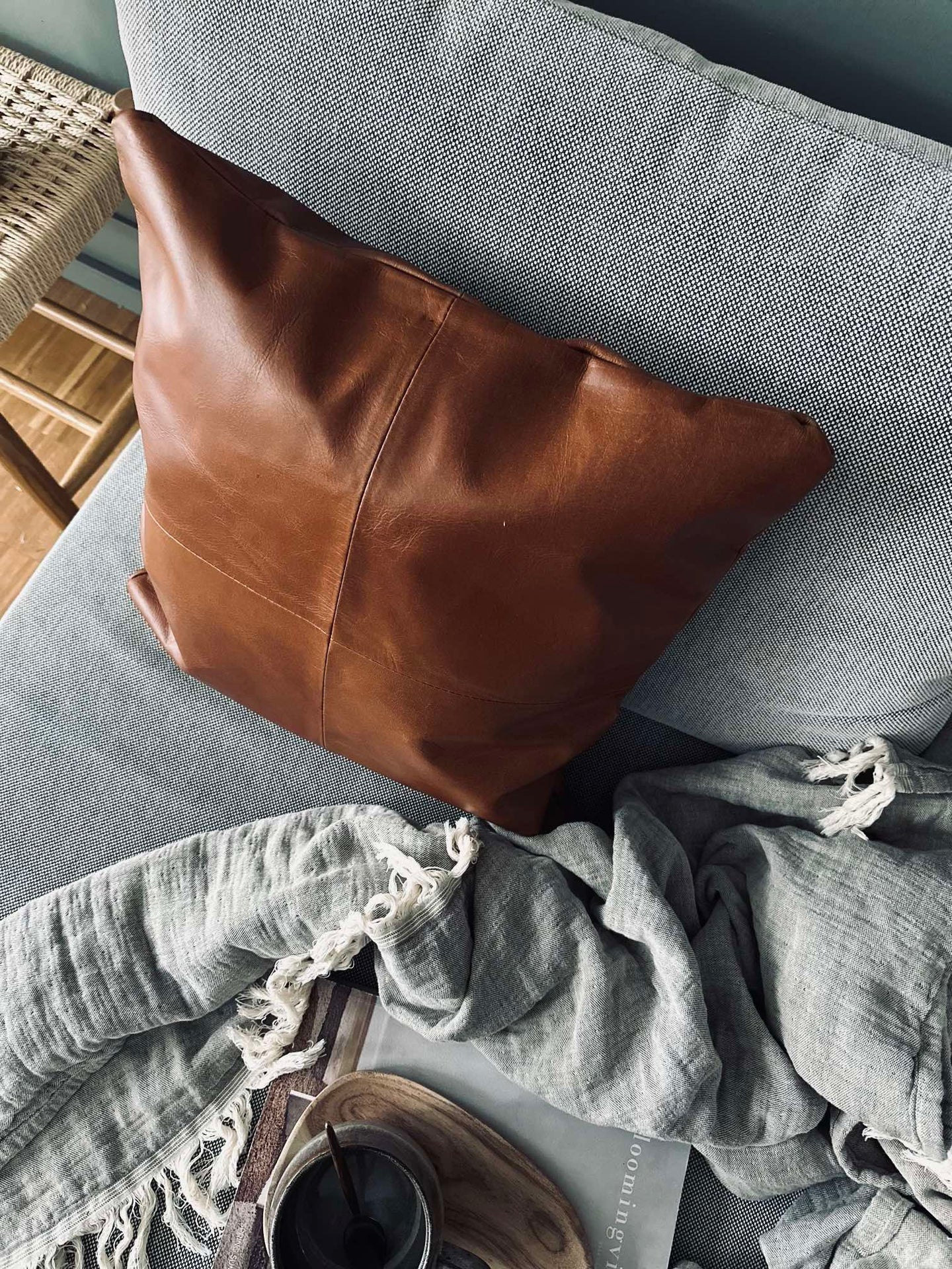 Kissenbezug Leder - Cognac 45x45