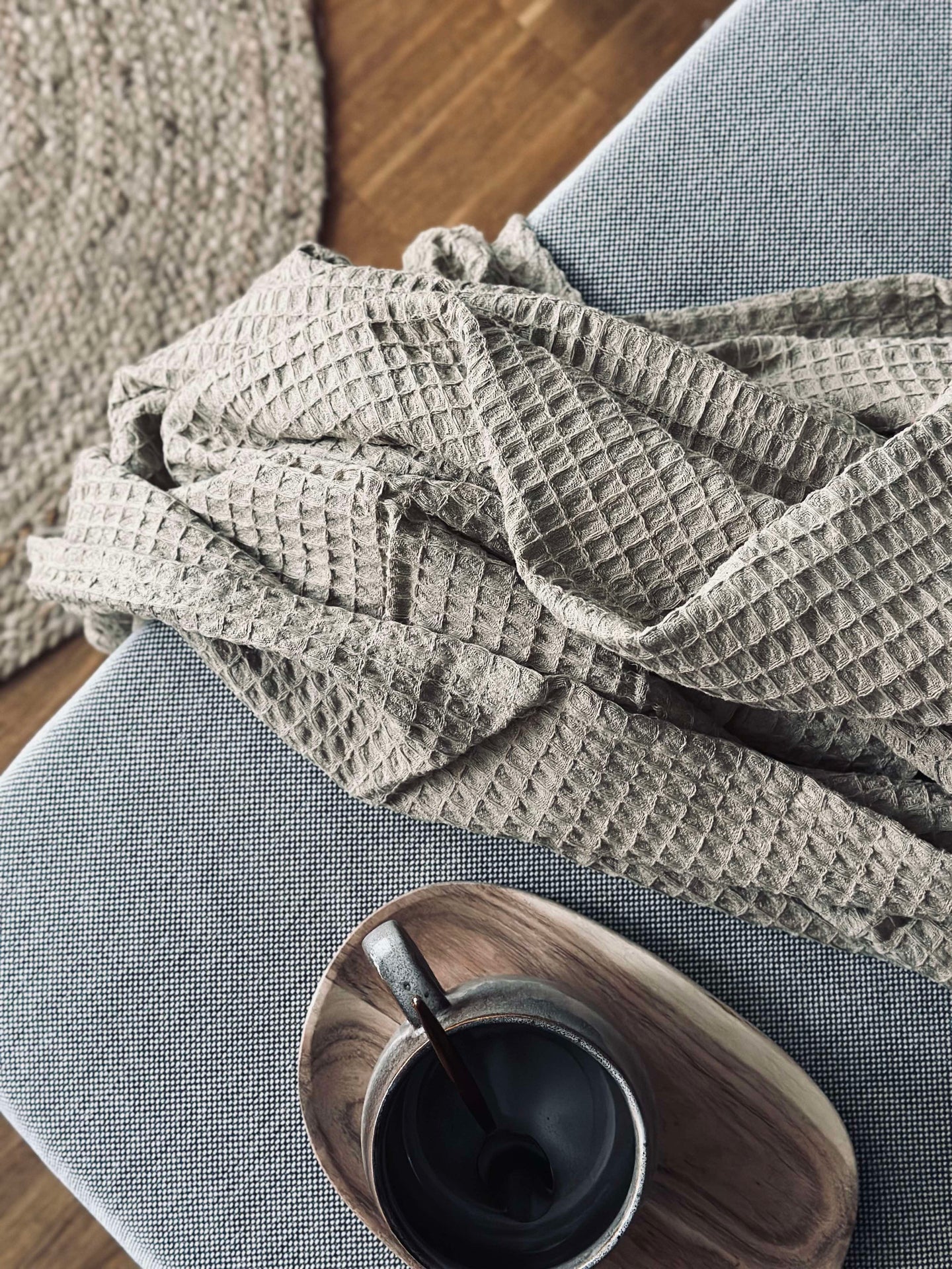 Plaid Stone-washed Waffel-Baumwolle - Dunkelbeige