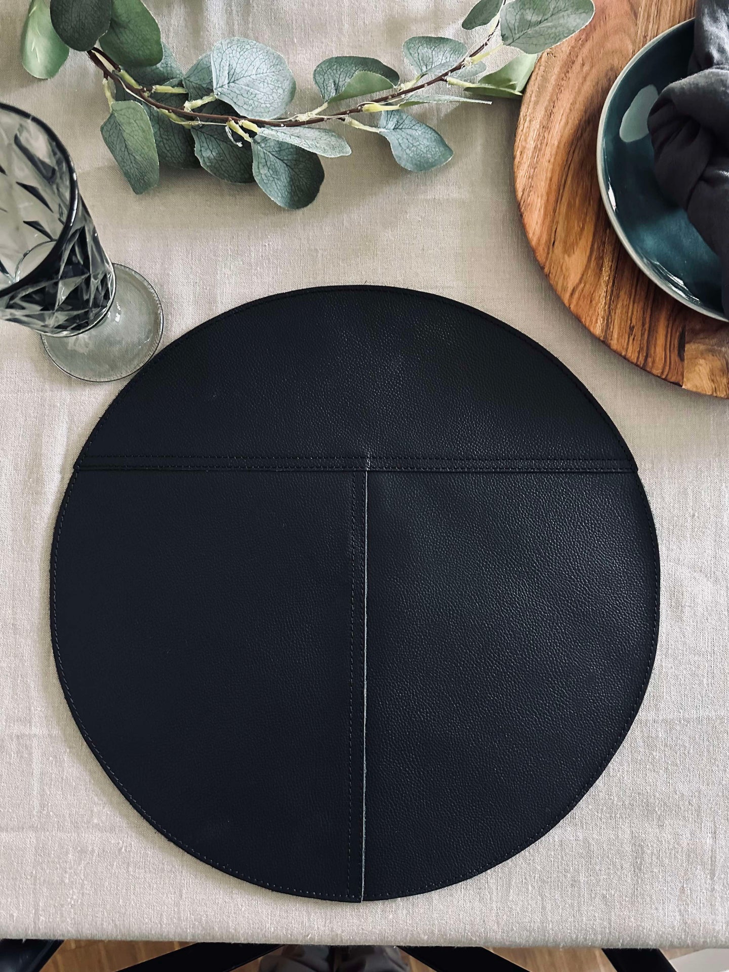 Lederplatzset - Schwarz Ø 38 cm