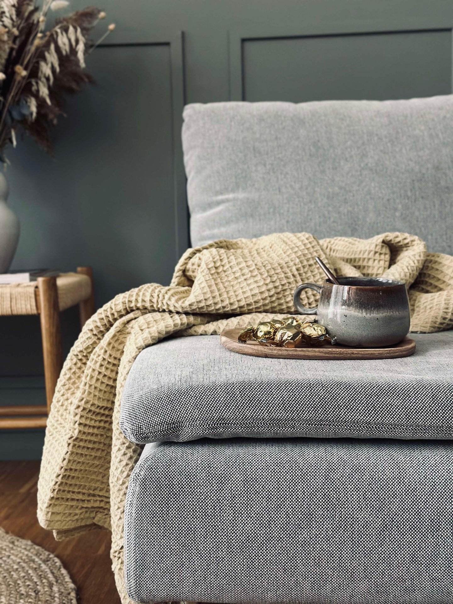 Plaid Stone-washed Waffelgewebte Baumwolle - Gelb