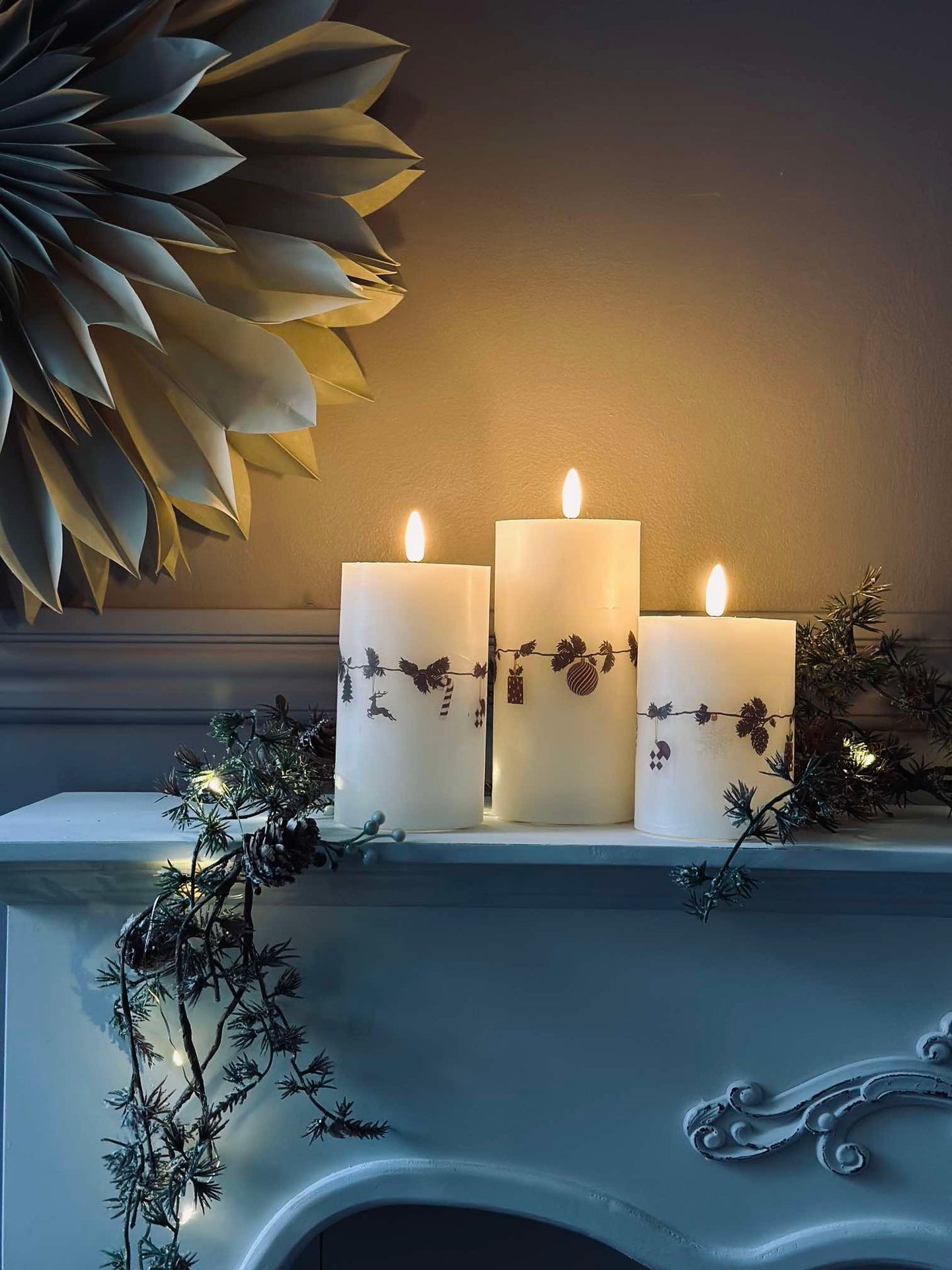 LED-Blockkerzen Weihnachten - Set mit 3 Stk.