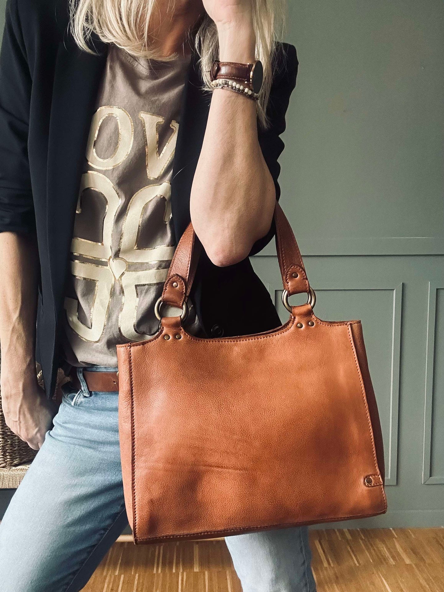 Schultertasche Vintage Cognac