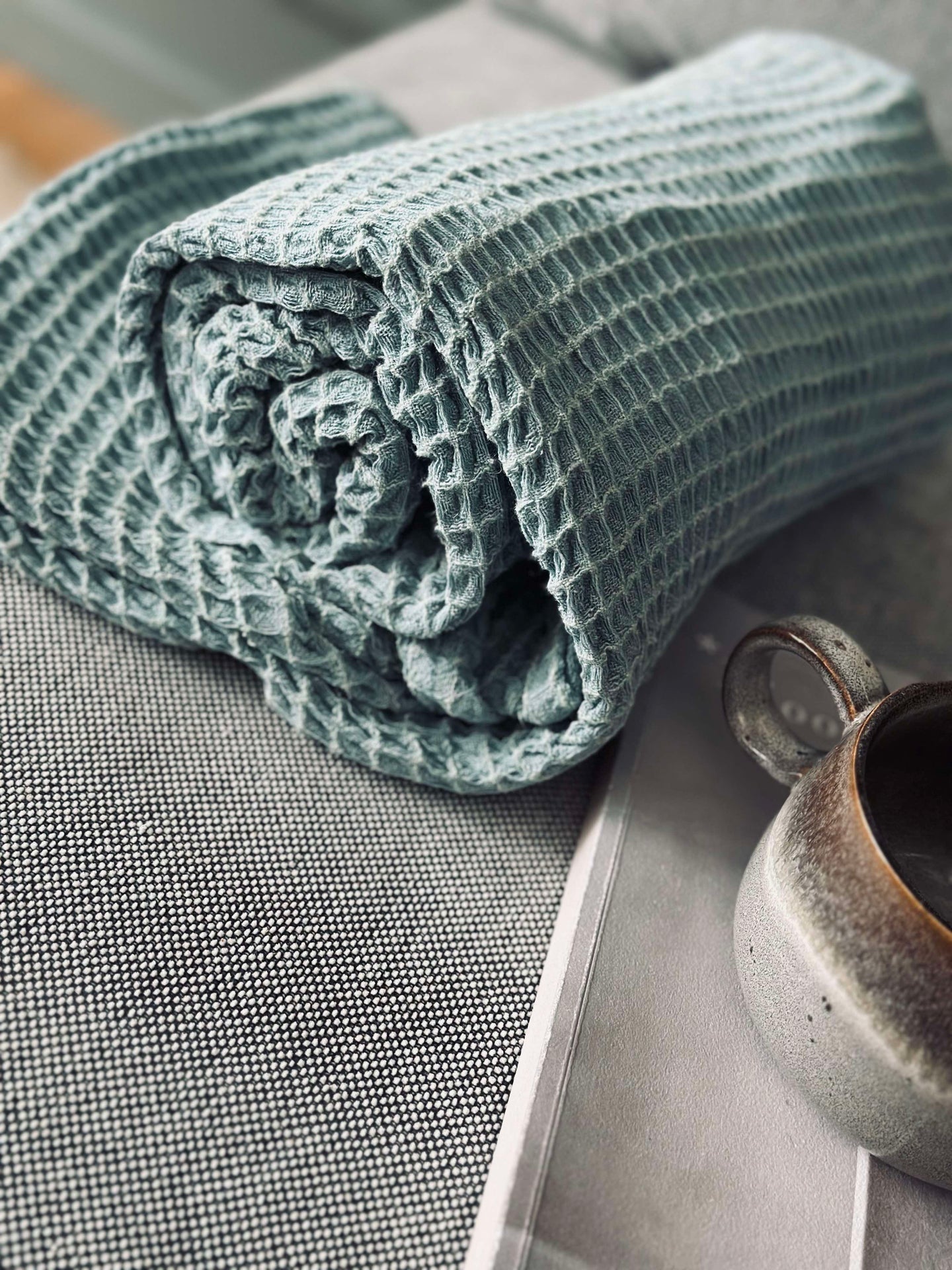Plaid Stone-washed Gewaffelte Baumwolle - Petrol