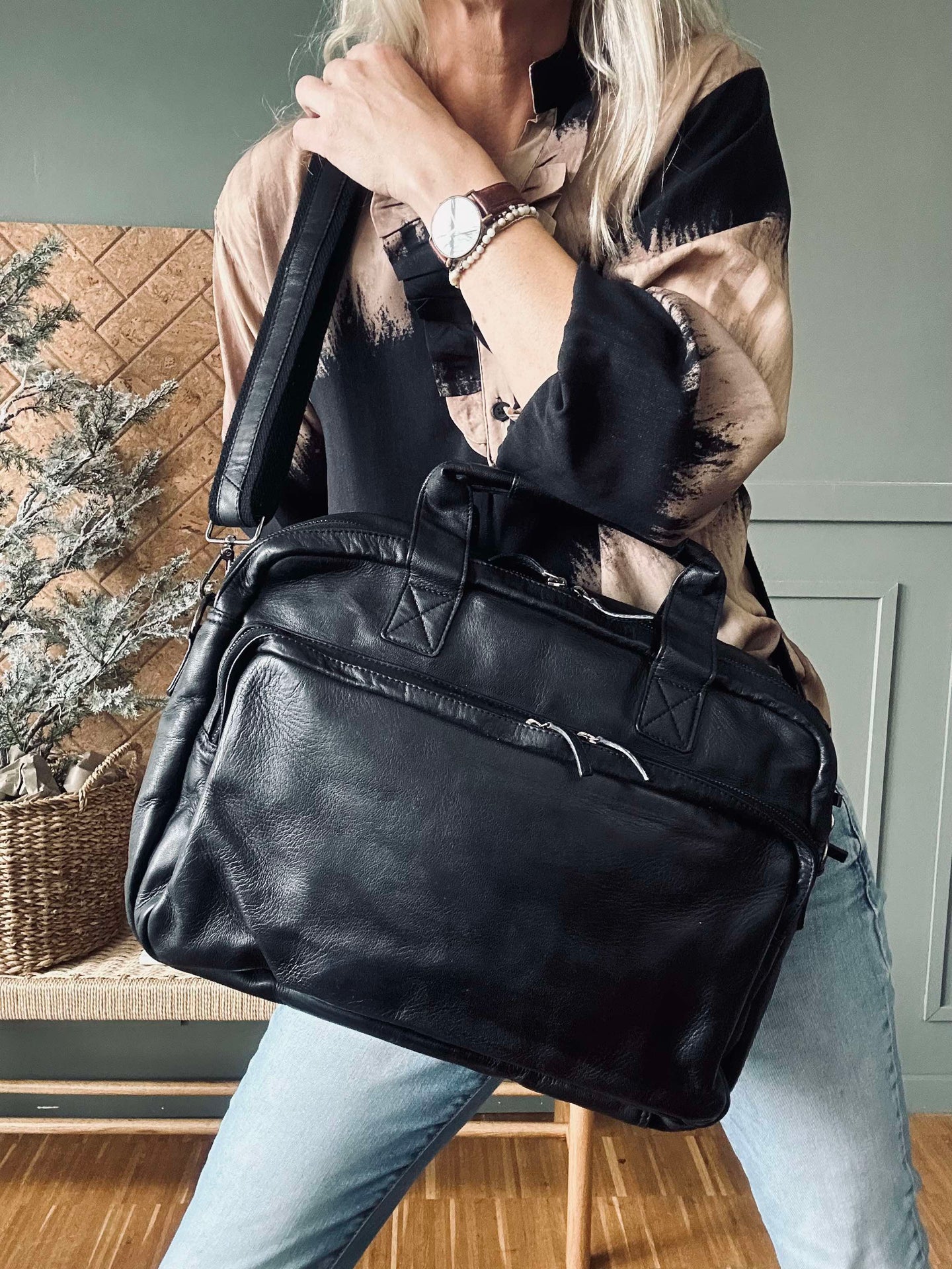 Arbeitstasche - Black Cow leather