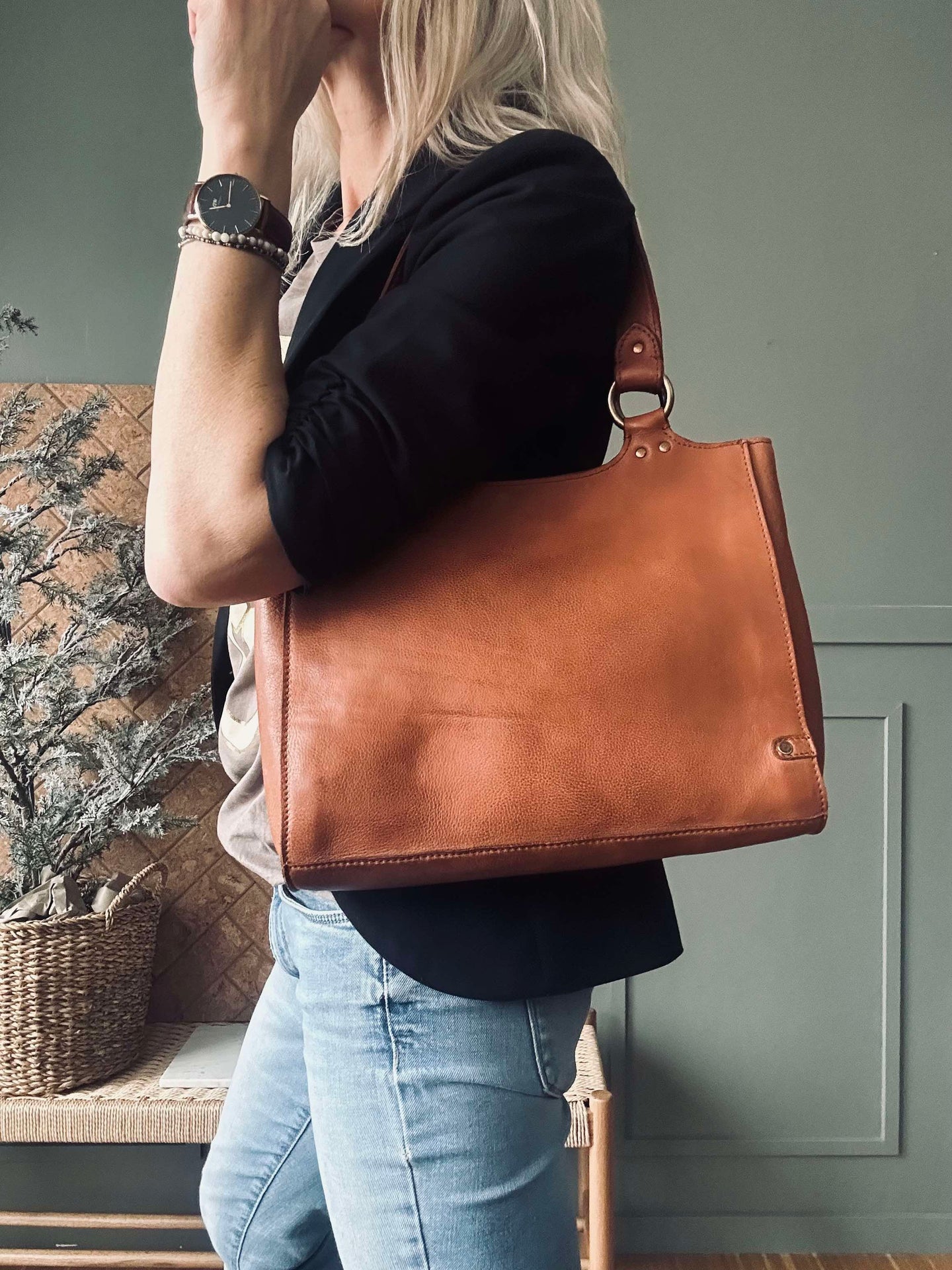 Schultertasche Vintage Cognac