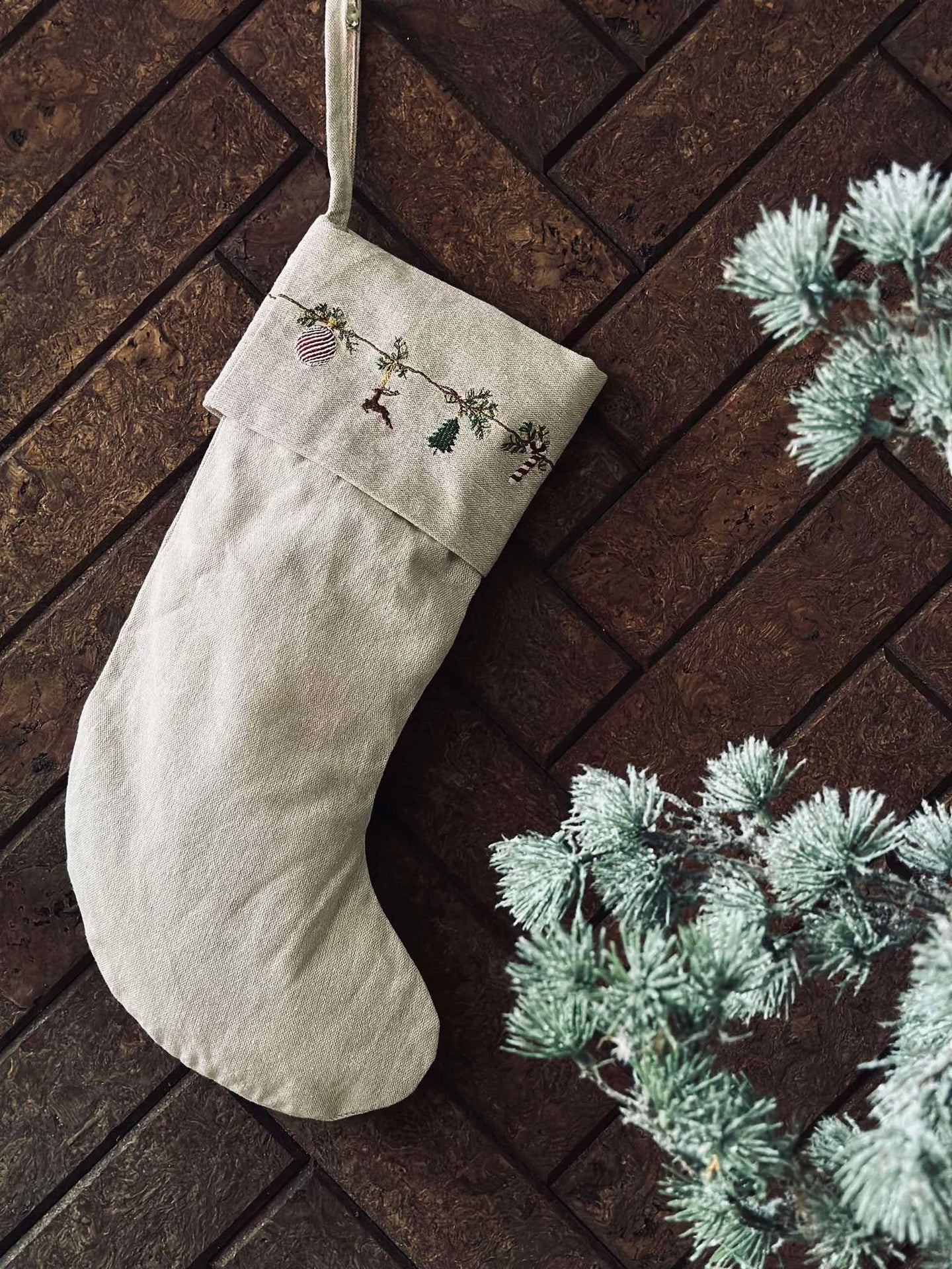 Weihnachtssocke mit Stickerei - Nostalgie