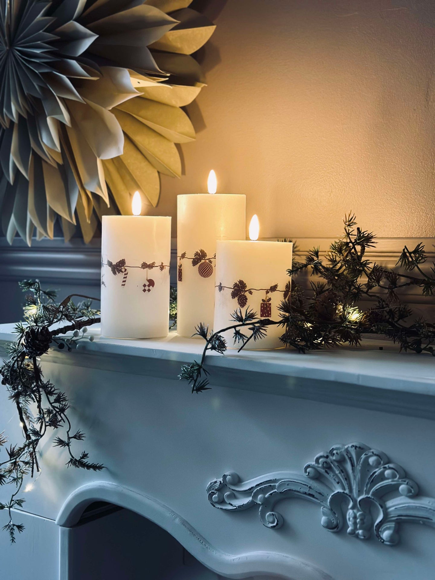 LED-Blockkerzen Weihnachten - Set mit 3 Stk.