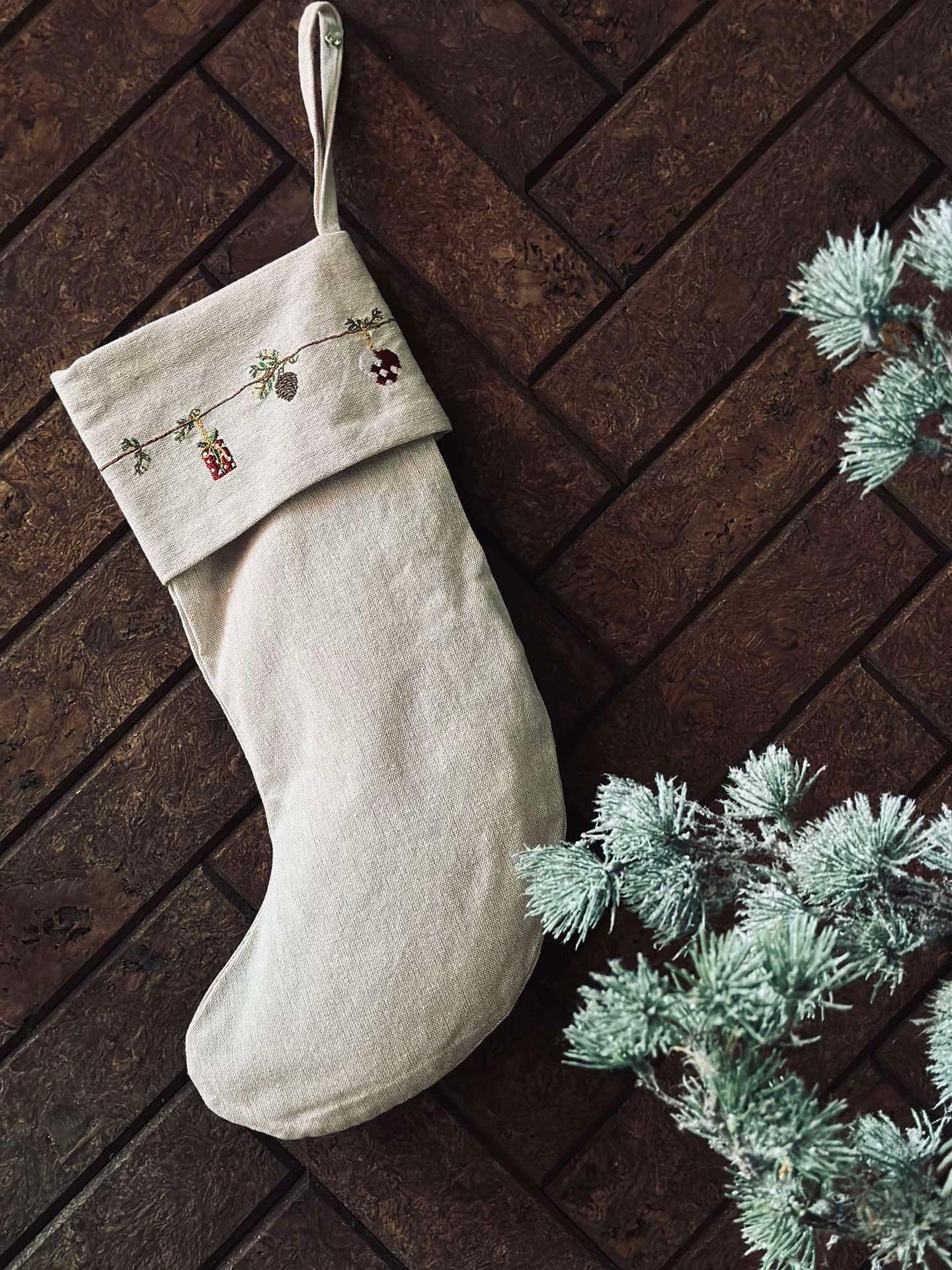 Weihnachtssocke mit Stickerei - Nostalgie