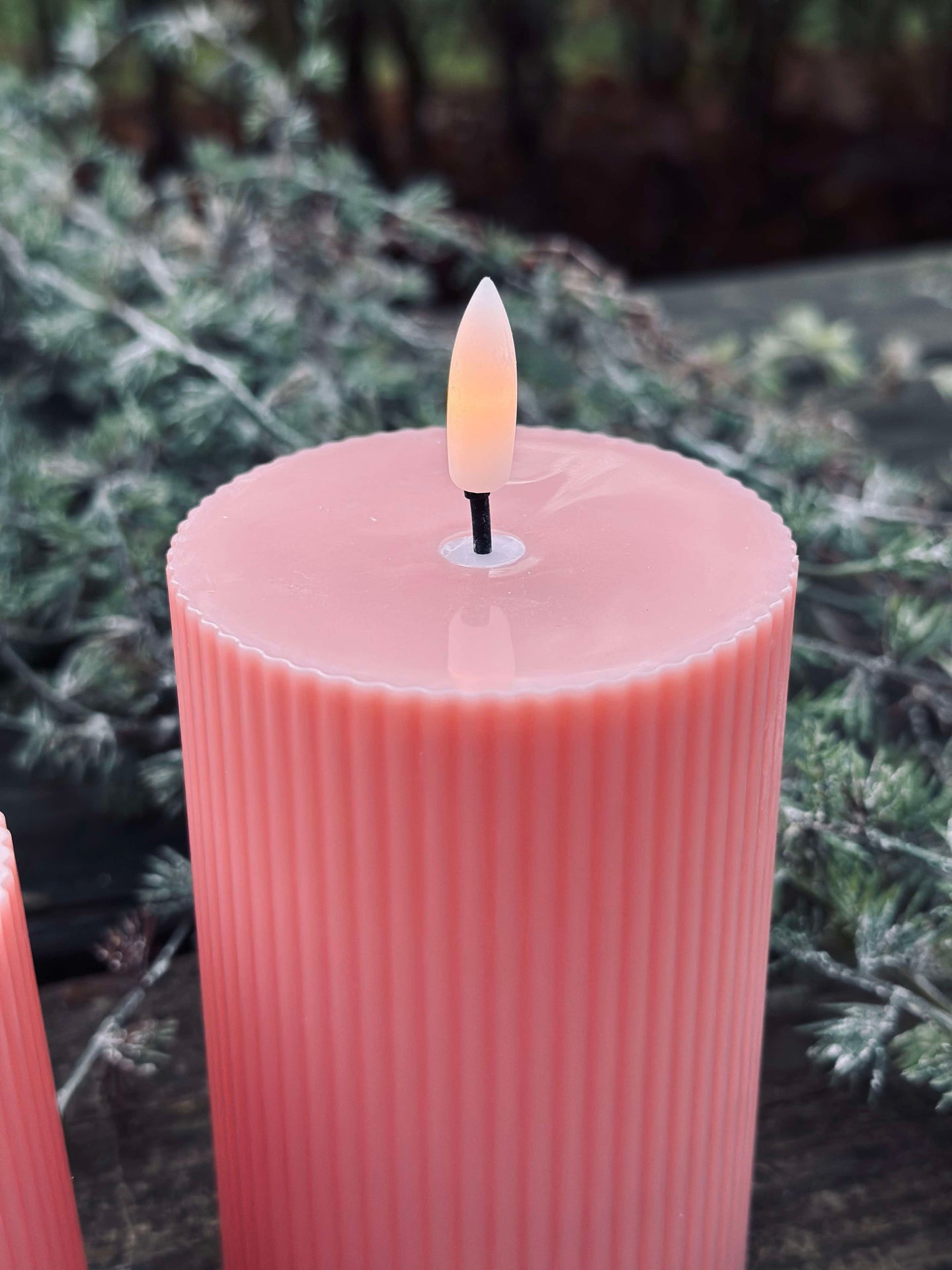 LED Außen-Blockkerzen mit Rillen - Set mit 3 Stk. - Rosa