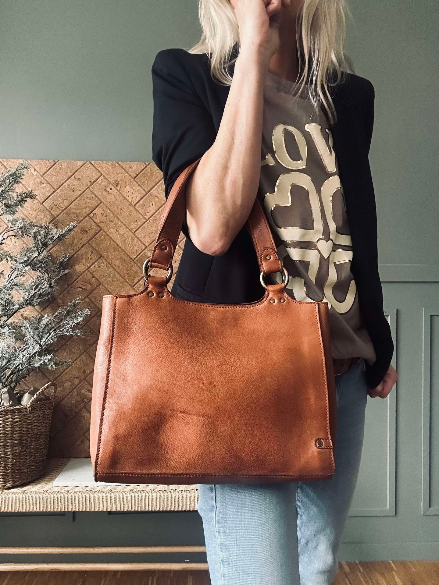 Schultertasche Vintage Cognac