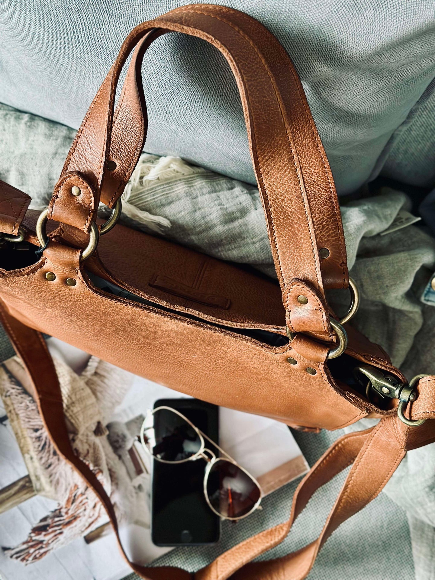 Schultertasche Vintage Cognac
