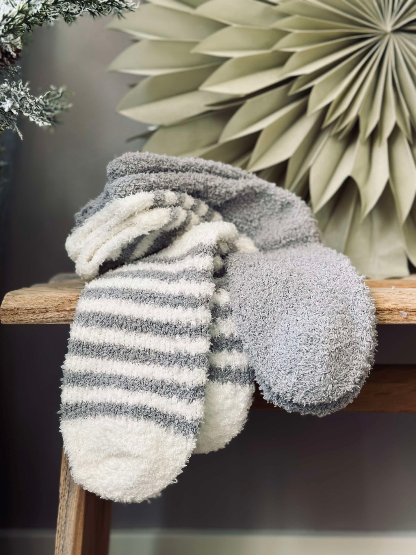 Socken Fluffy grey stripes - Set mit 2 Paar