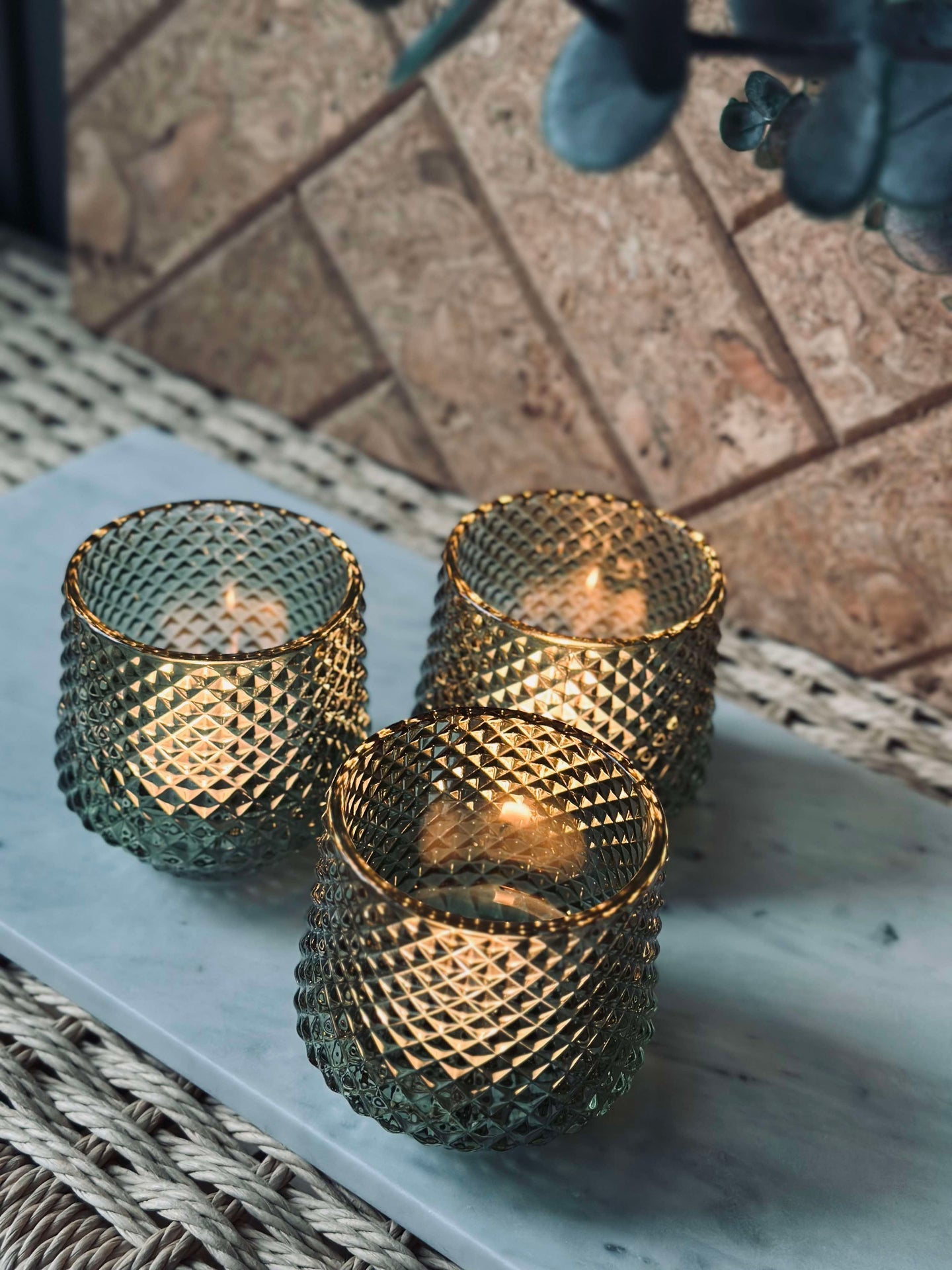 Kerzenhalter aus grünem Glas - Set mit 3 Stück