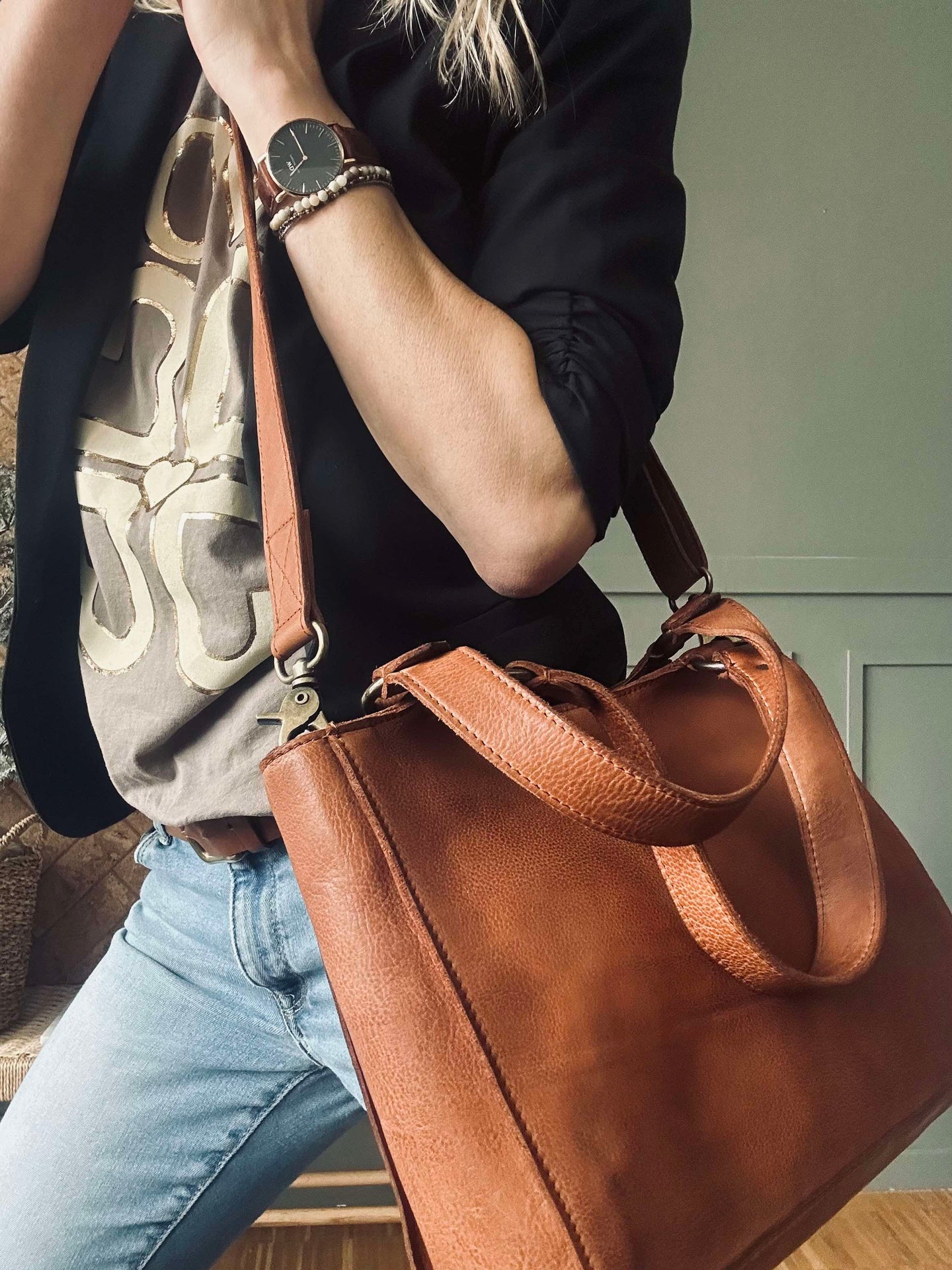 Schultertasche Vintage Cognac