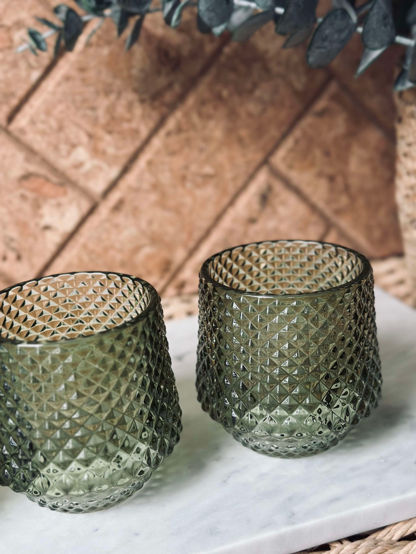 Kerzenhalter aus grünem Glas - Set mit 3 Stück